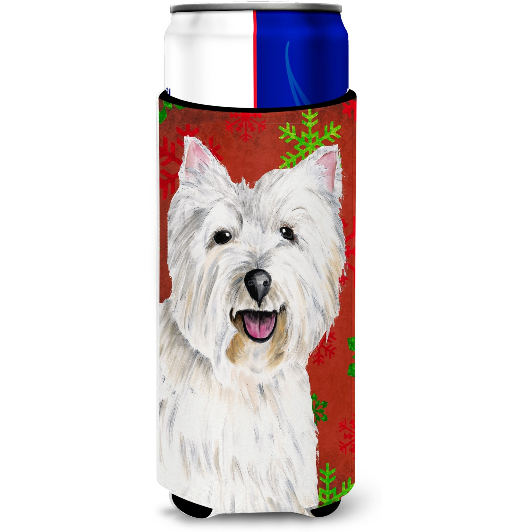 Westie Red and Green Snowflakes Holiday Christmas Ultra Beverage Insulators for slim cans SC9410MUK