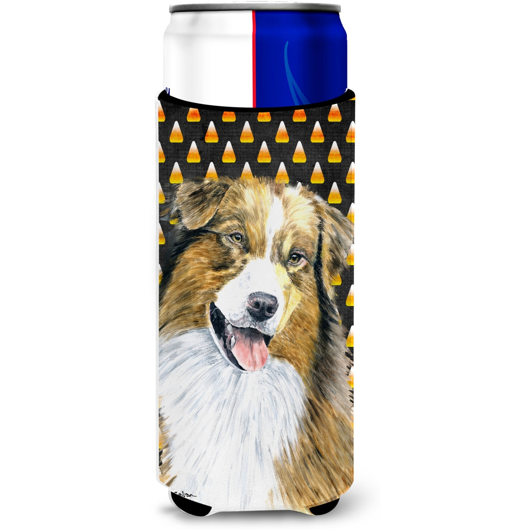 Australian Shepherd Candy Corn Halloween Portrait Ultra Beverage Insulators for slim cans SC9195MUK