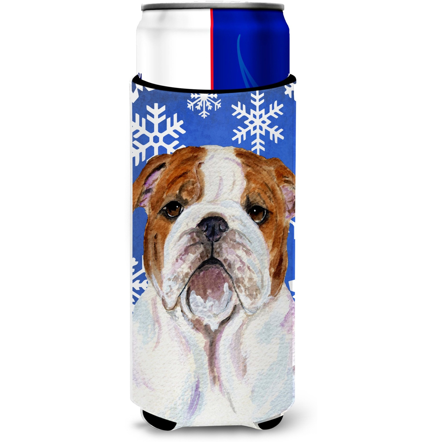 Bulldog English Winter Snowflakes Holiday Ultra Beverage Insulators for slim cans SS4622MUK