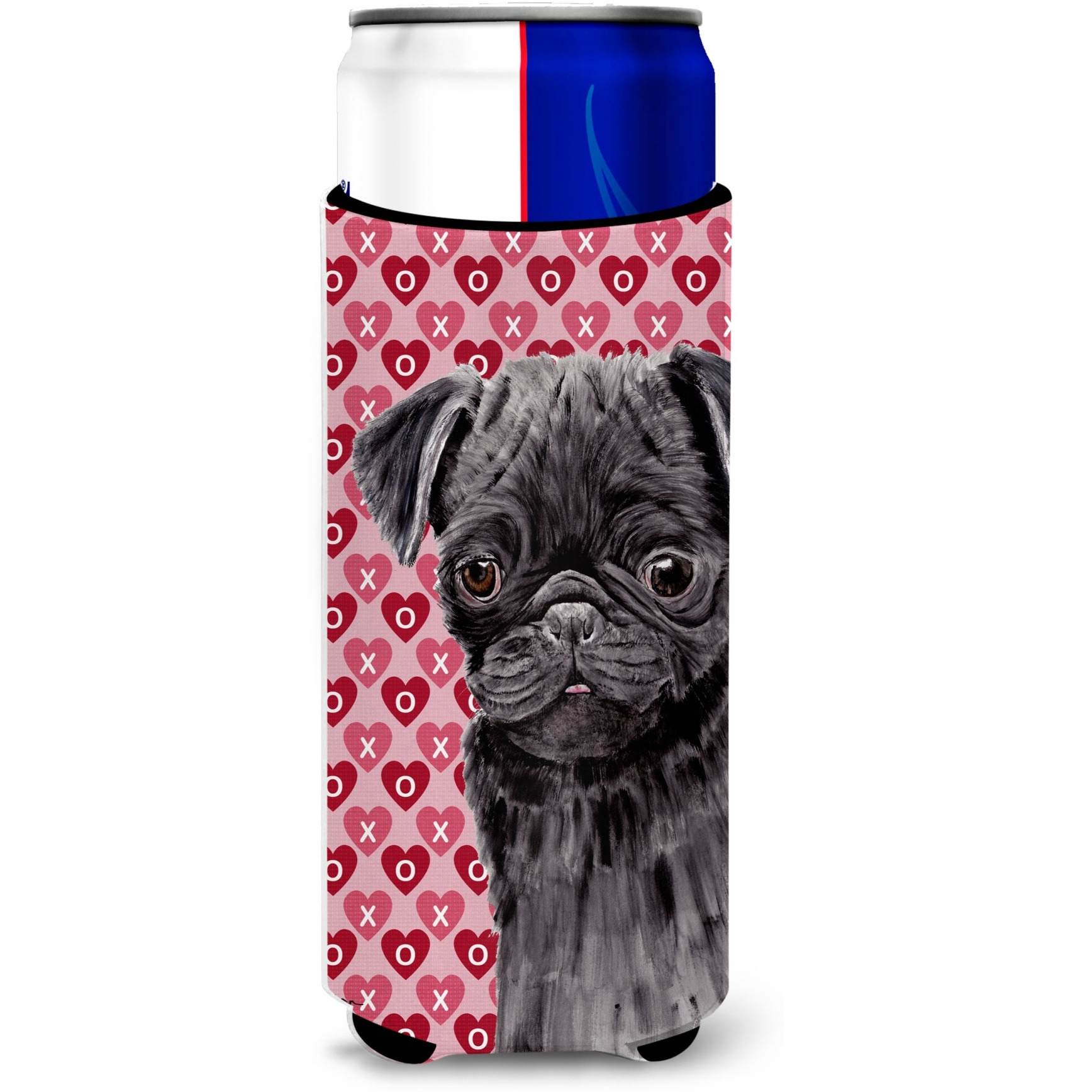 Pug Black Hearts Love and Valentine's Day Portrait Ultra Beverage Insulators for slim cans SC9273MUK