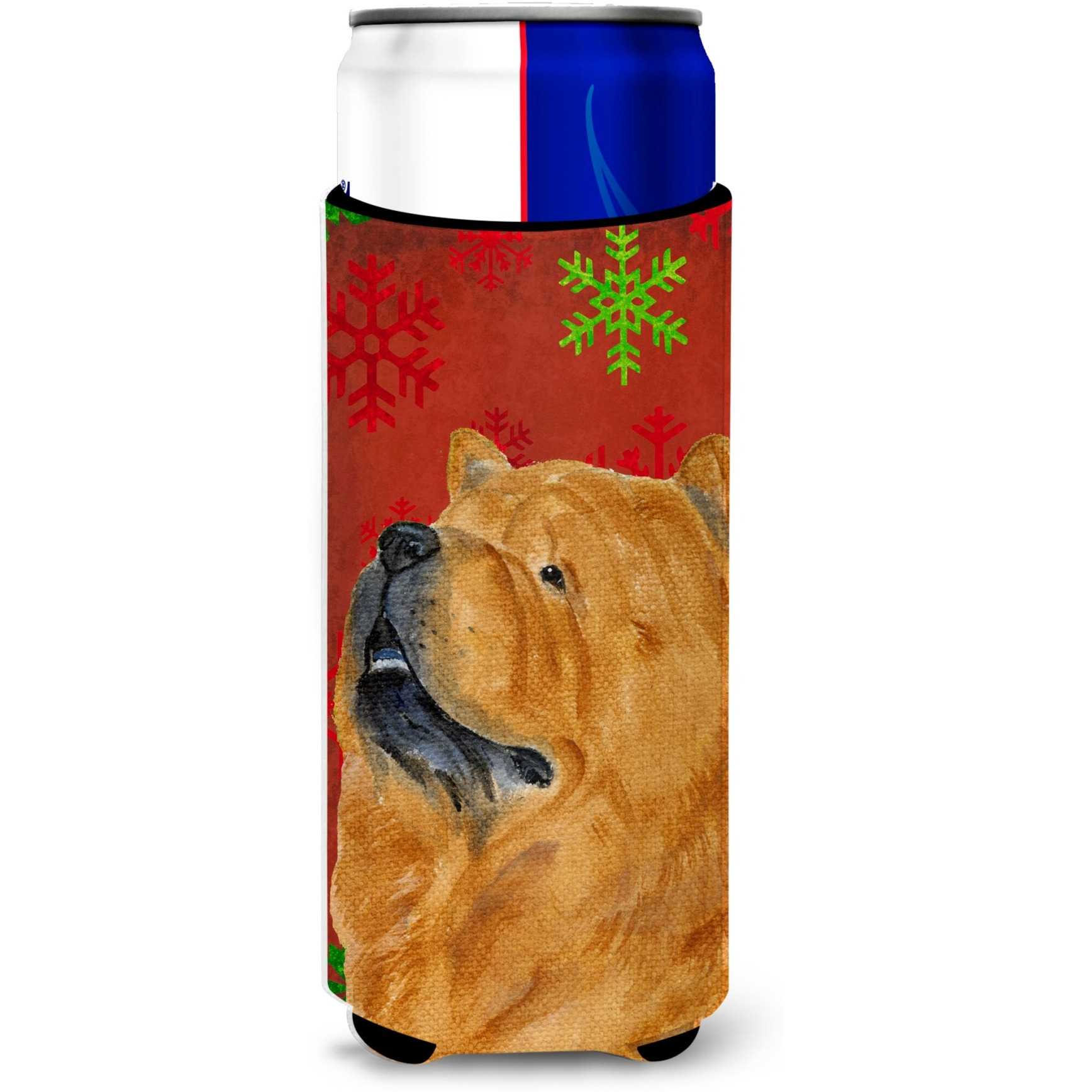 Chow Chow Red and Green Snowflakes Holiday Christmas Ultra Beverage Insulators for slim cans SS4709MUK