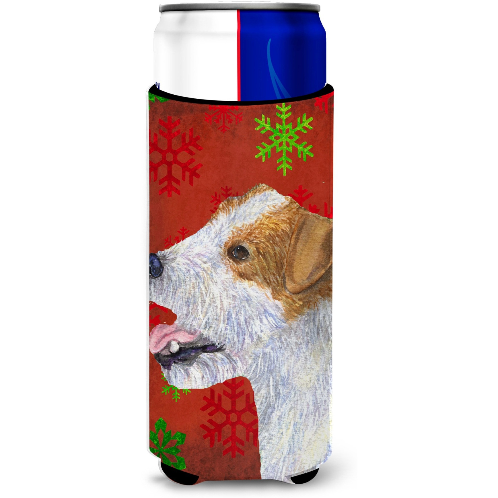 Jack Russell Terrier Red Green Snowflakes Holiday Christmas Ultra Beverage Insulators for slim cans SS4711MUK