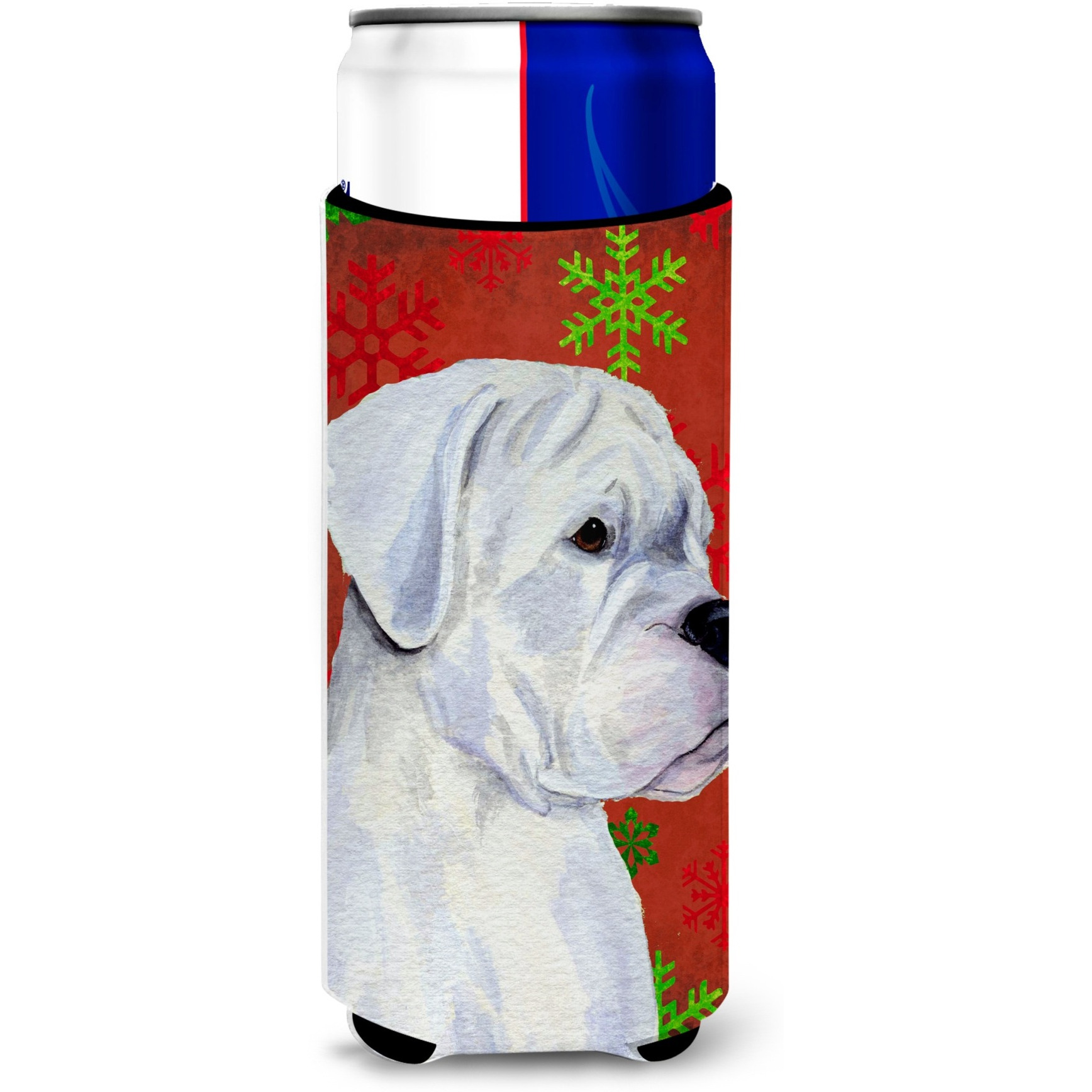 Boxer Red and Green Snowflakes Holiday Christmas Ultra Beverage Insulators for slim cans SS4716MUK