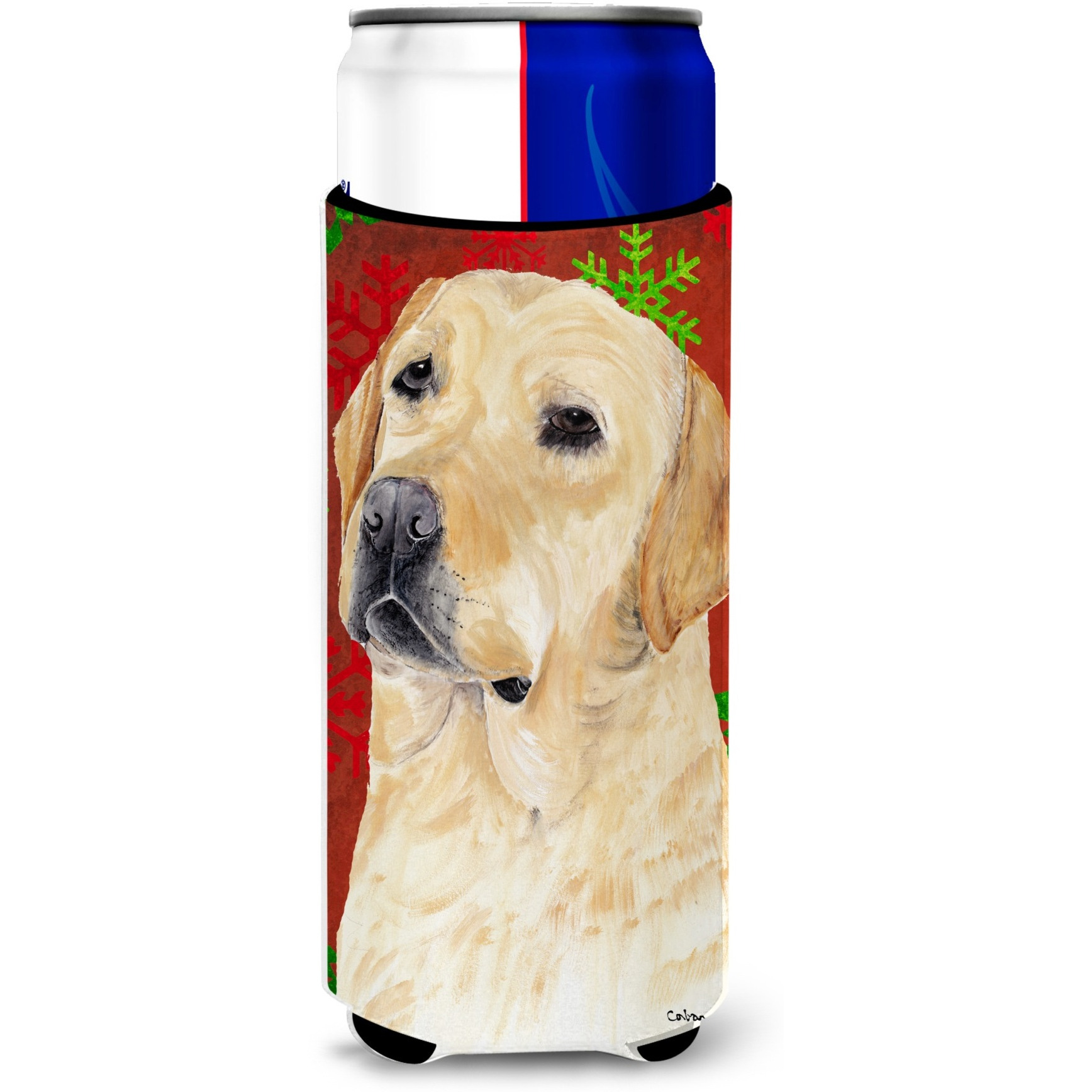 Labrador Red and Green Snowflakes Holiday Christmas Ultra Beverage Insulators for slim cans SC9416MUK