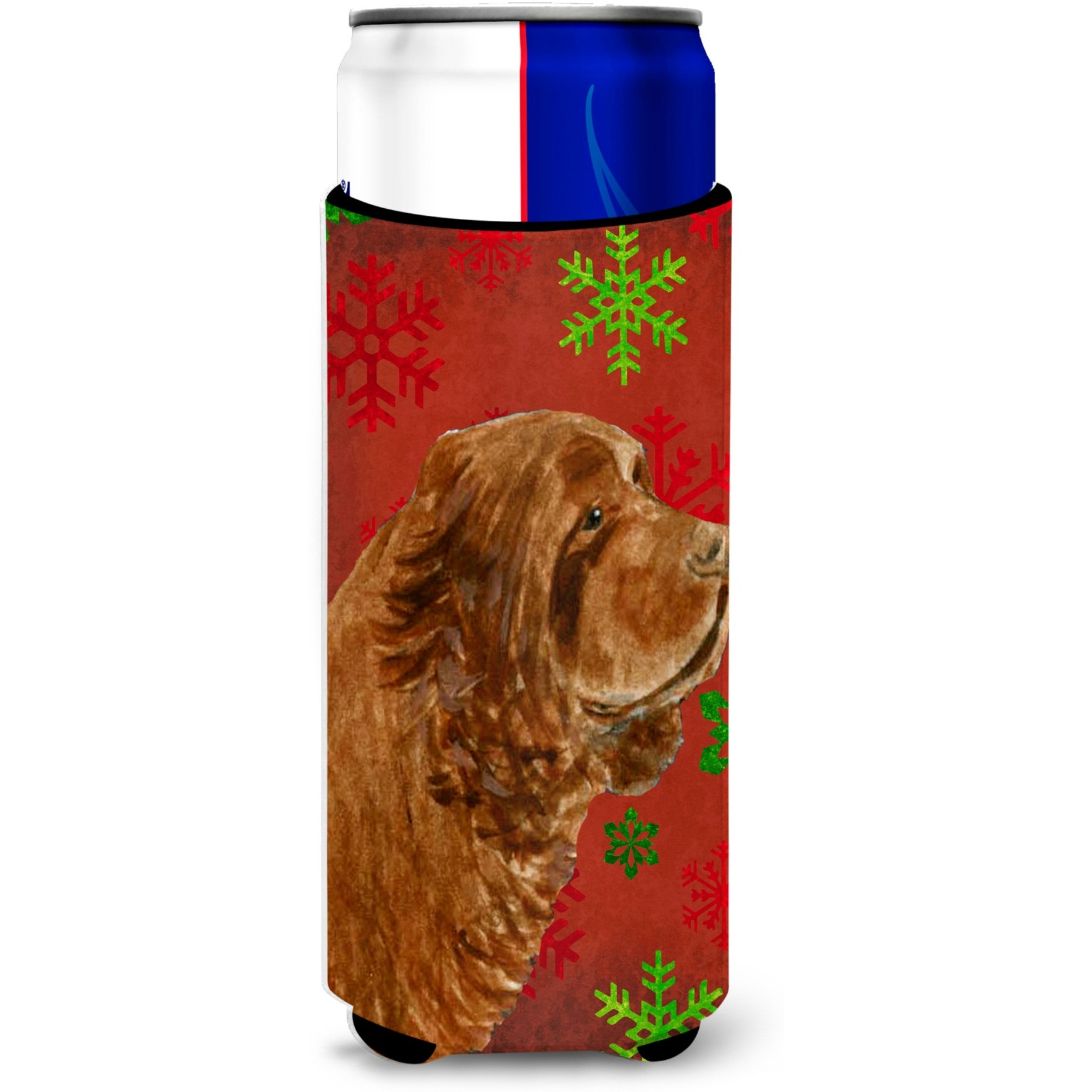 Sussex Spaniel Red Green Snowflake Holiday Christmas Ultra Beverage Insulators for slim cans SS4717MUK