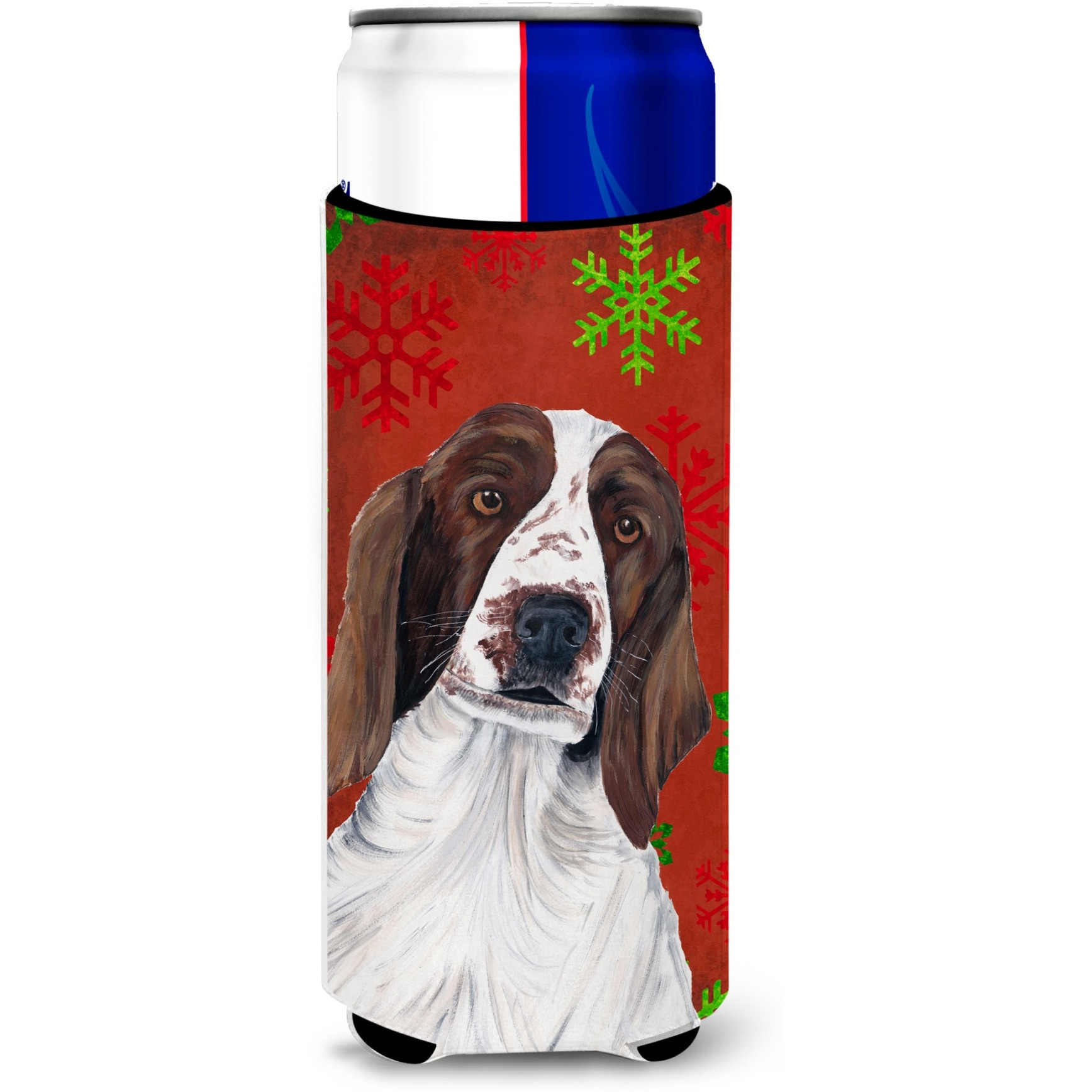 Welsh Springer Spaniel Red  Green Snowflakes Holiday Christmas Ultra Beverage Insulators for slim cans SC9420MUK