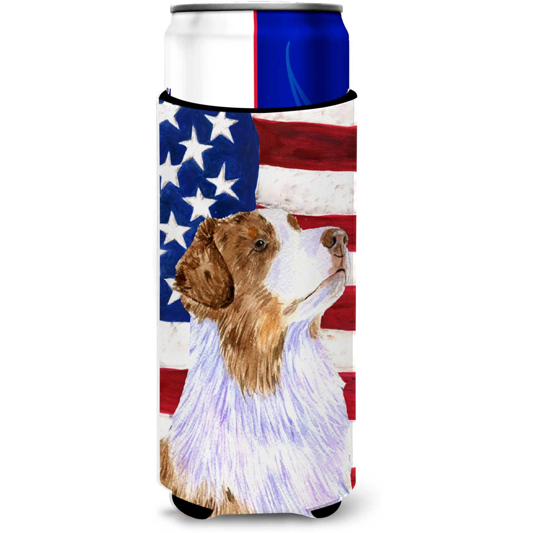 USA American Flag with Australian Shepherd Ultra Beverage Insulators for slim cans SS4252MUK
