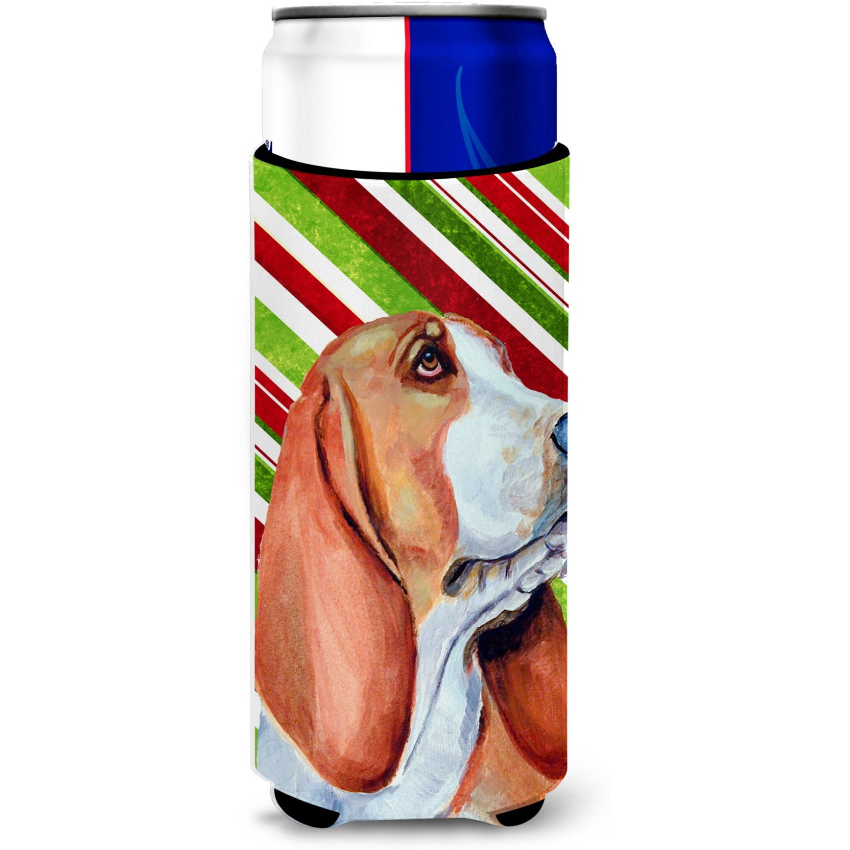 Basset Hound Candy Cane Holiday Christmas Ultra Beverage Insulators for slim cans LH9242MUK