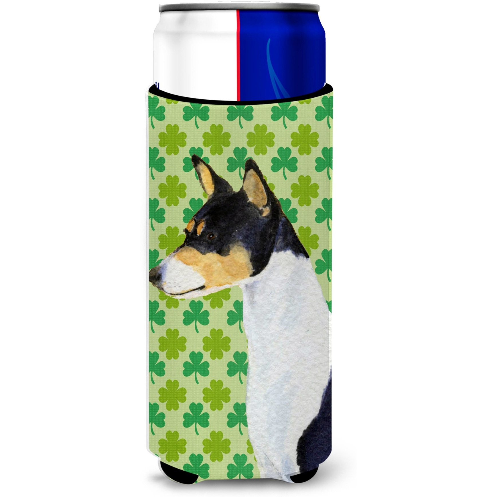 Basenji St. Patrick's Day Shamrock Portrait Ultra Beverage Insulators for slim cans SS4445MUK