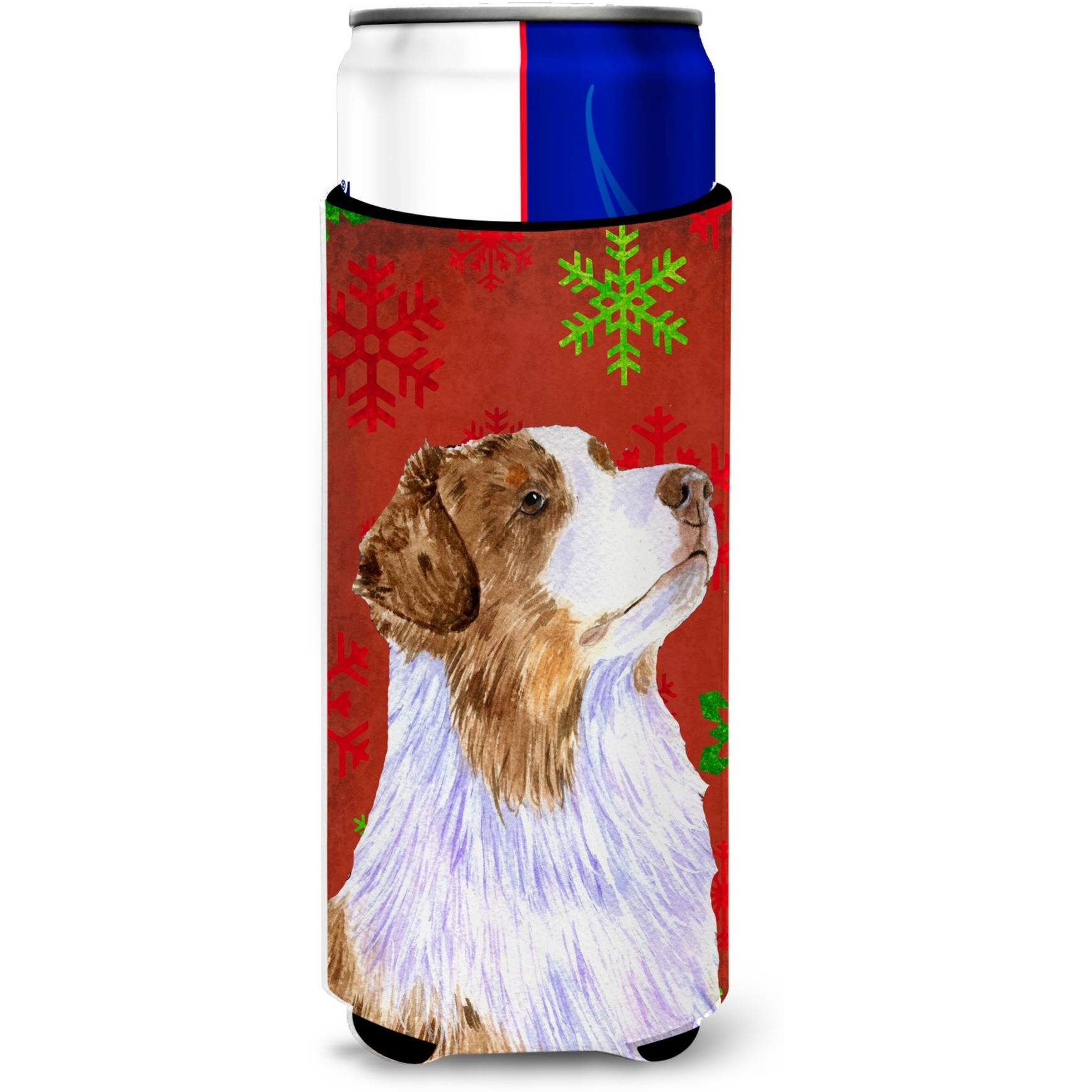 Australian Shepherd Red Green Snowflakes Christmas Ultra Beverage Insulators for slim cans LH9318MUK