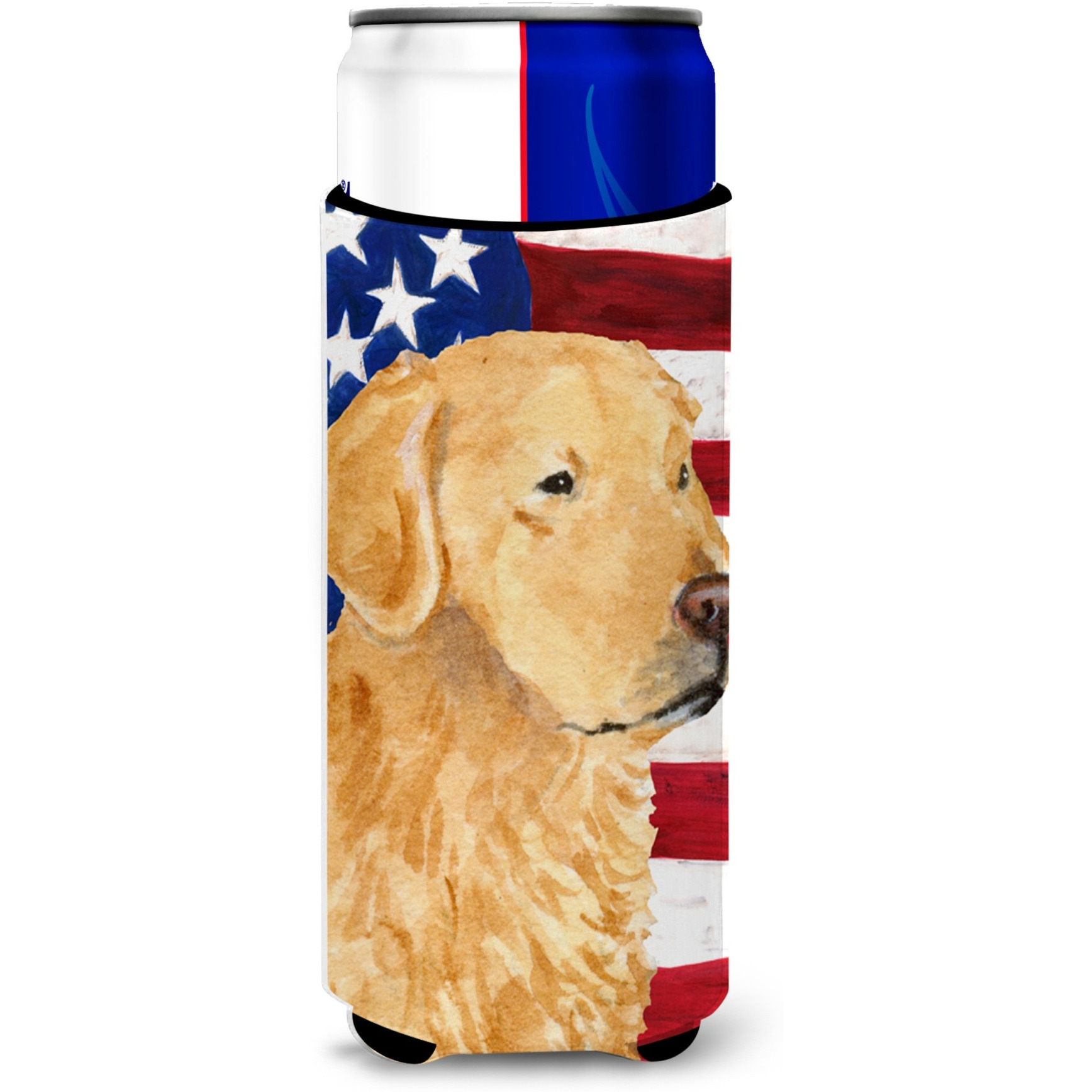 USA American Flag with Golden Retriever Ultra Beverage Insulators for slim cans SS4055MUK
