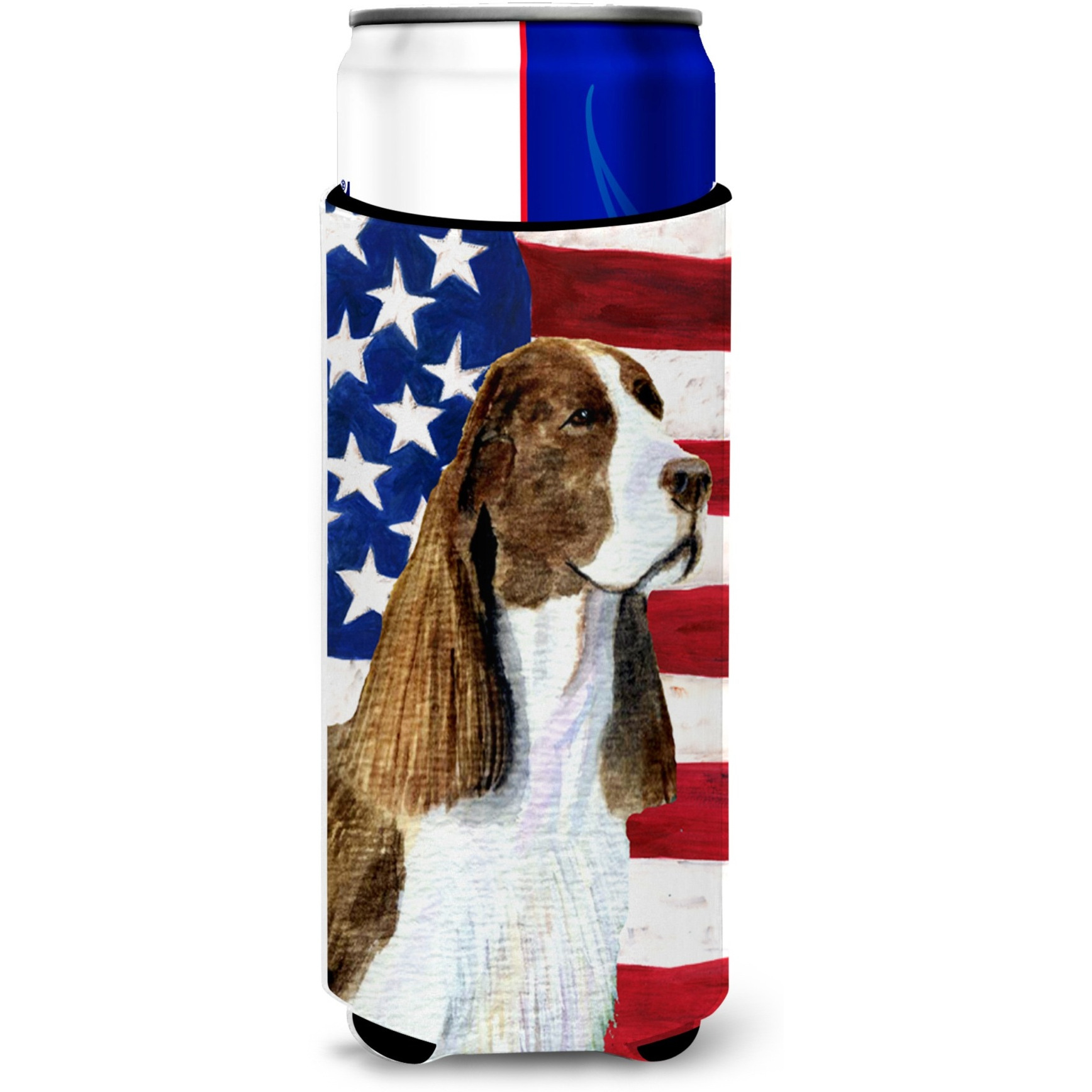 USA American Flag with Springer Spaniel Ultra Beverage Insulators for slim cans SS4040MUK