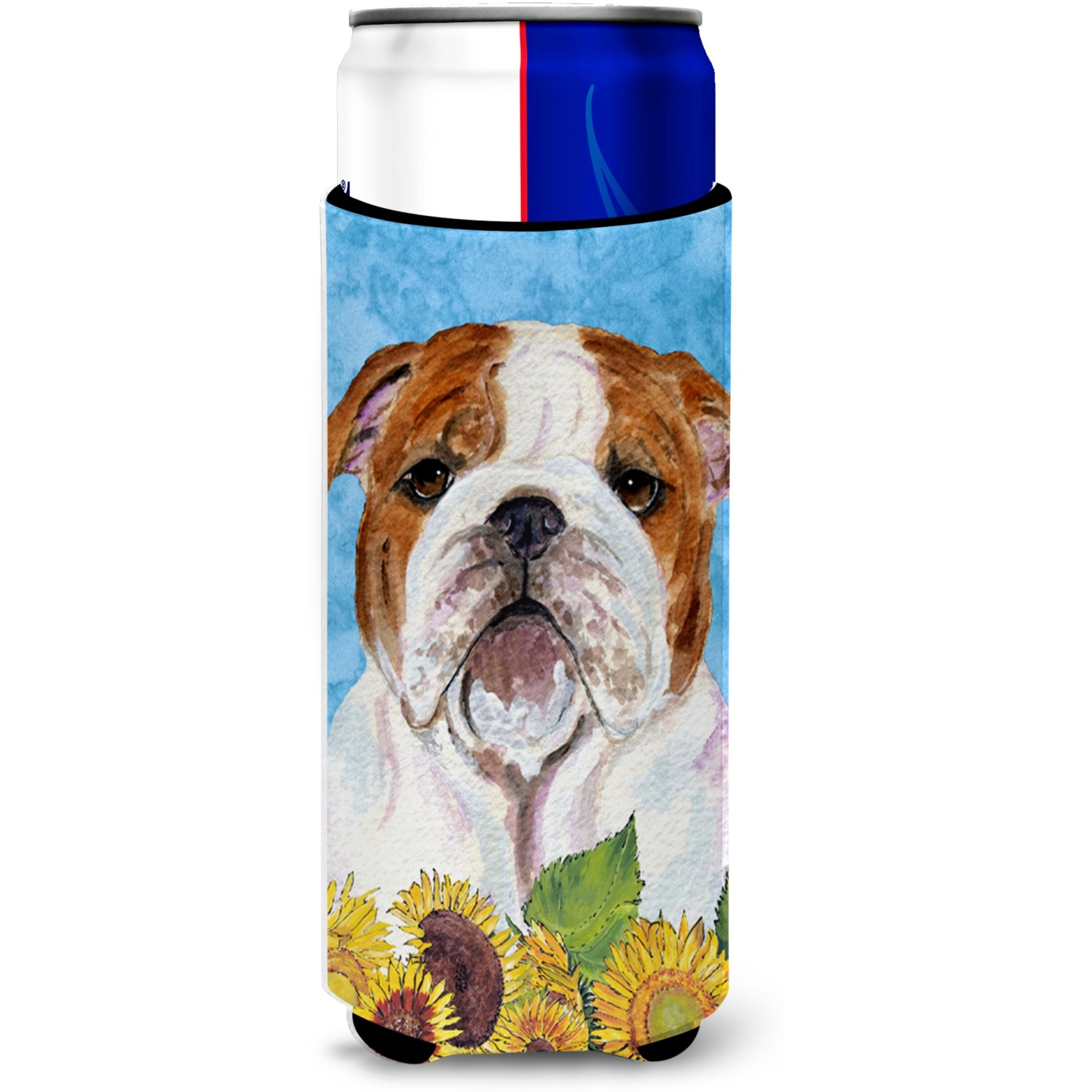 Bulldog English in Summer Flowers Ultra Beverage Insulators for slim cans SS4117MUK