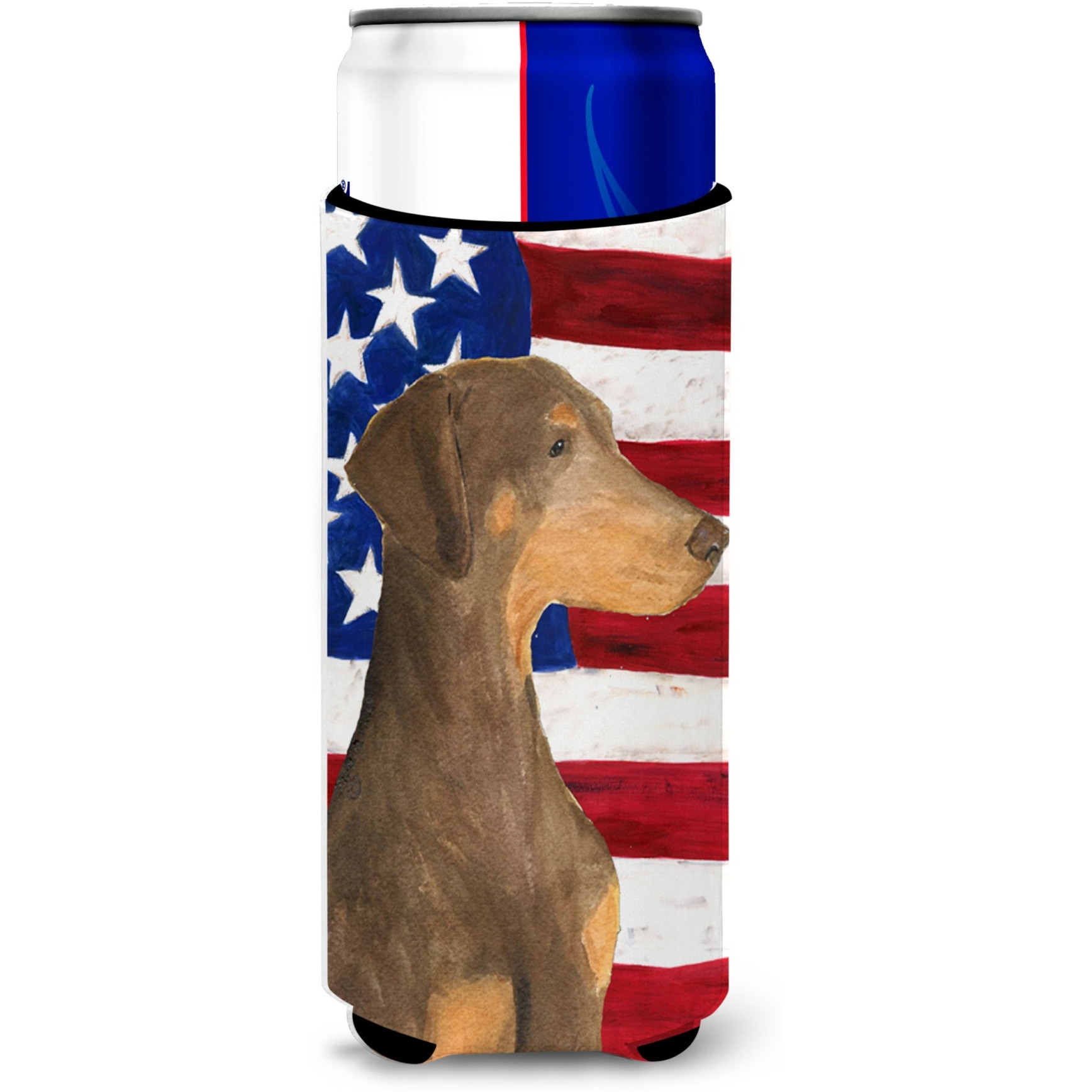 USA American Flag with Doberman Ultra Beverage Insulators for slim cans SS4058MUK