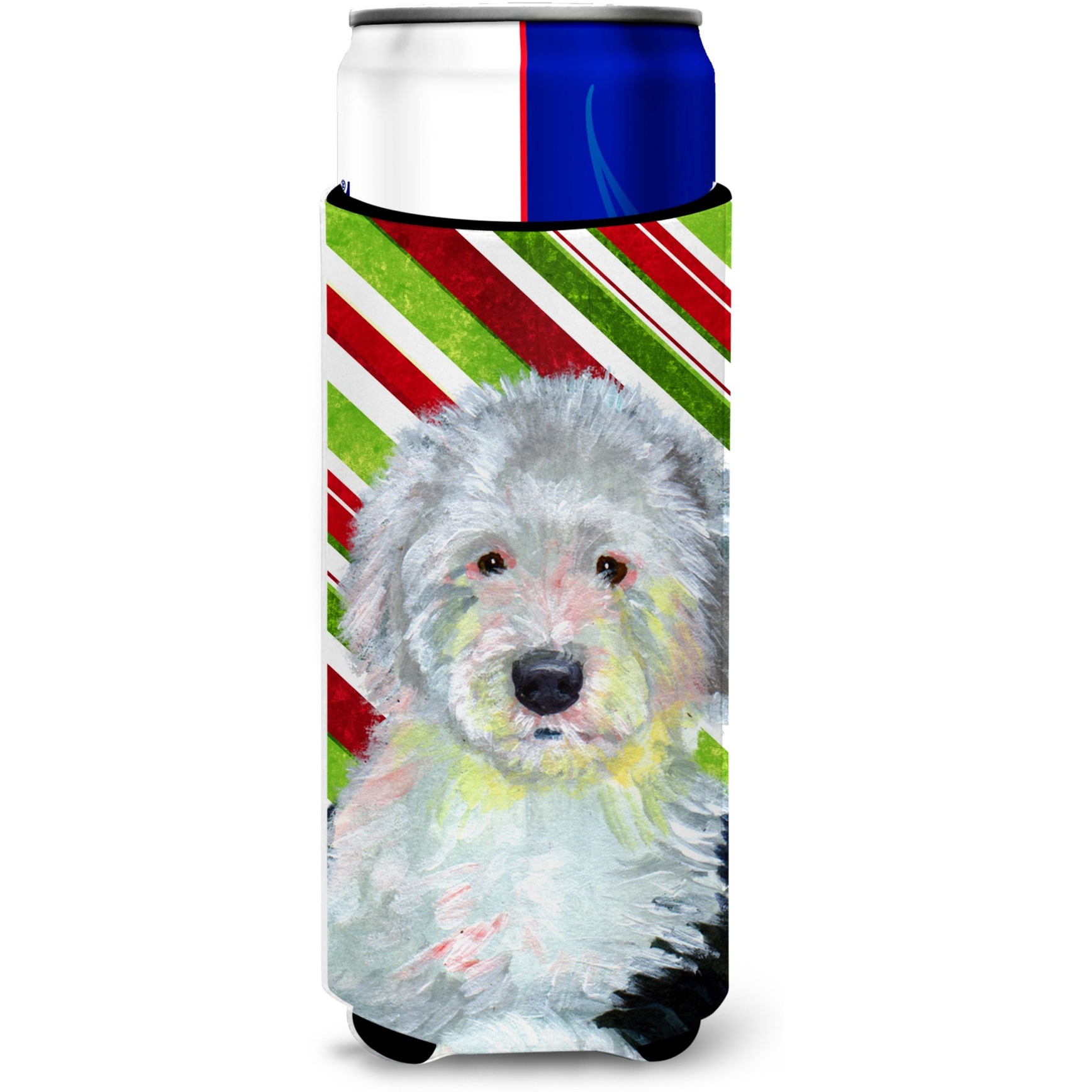 Old English Sheepdog Candy Cane Holiday Christmas Ultra Beverage Insulators for slim cans LH9261MUK
