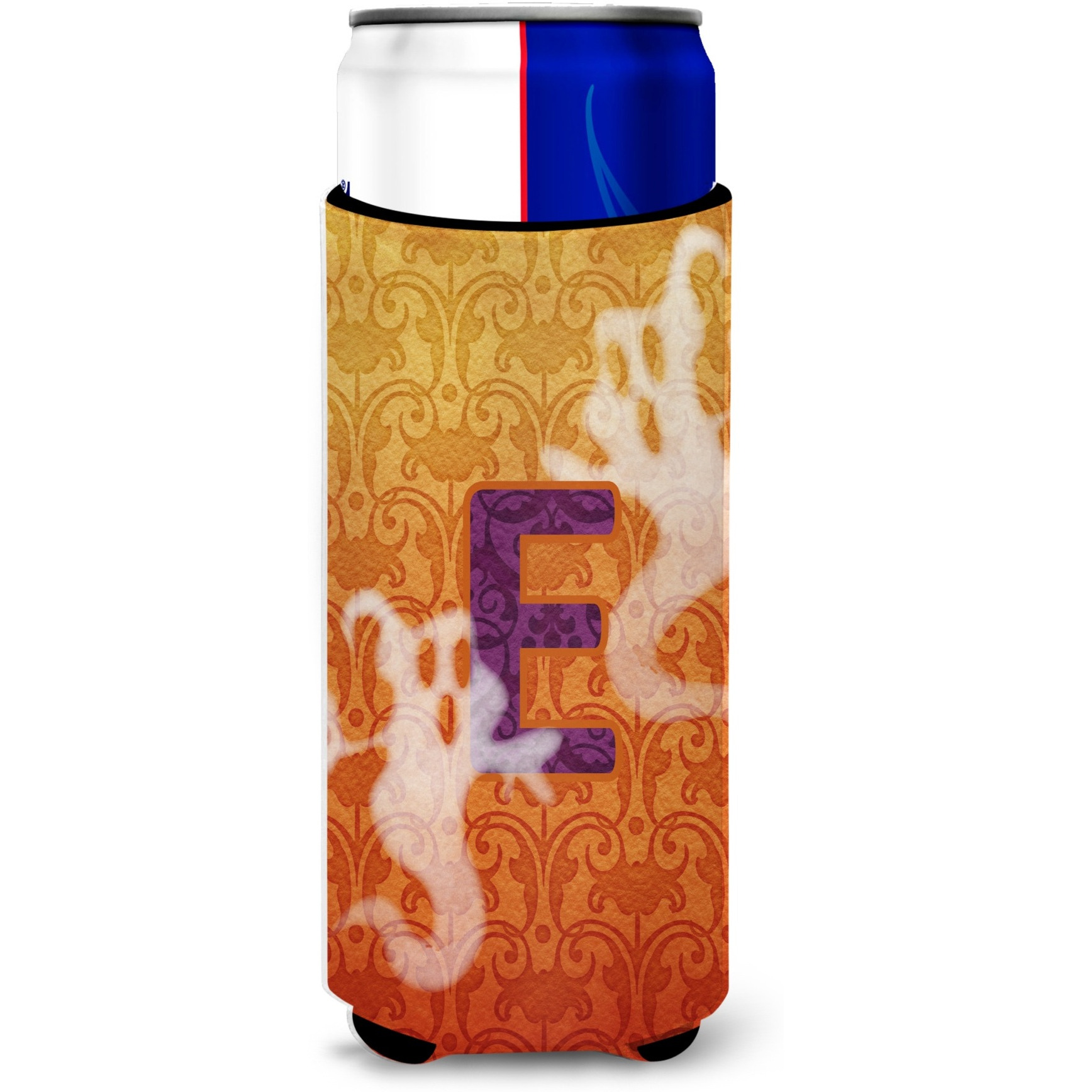 Halloween Ghosts Monogram Initial  Letter E Ultra Beverage Insulators for slim cans CJ1040-EMUK