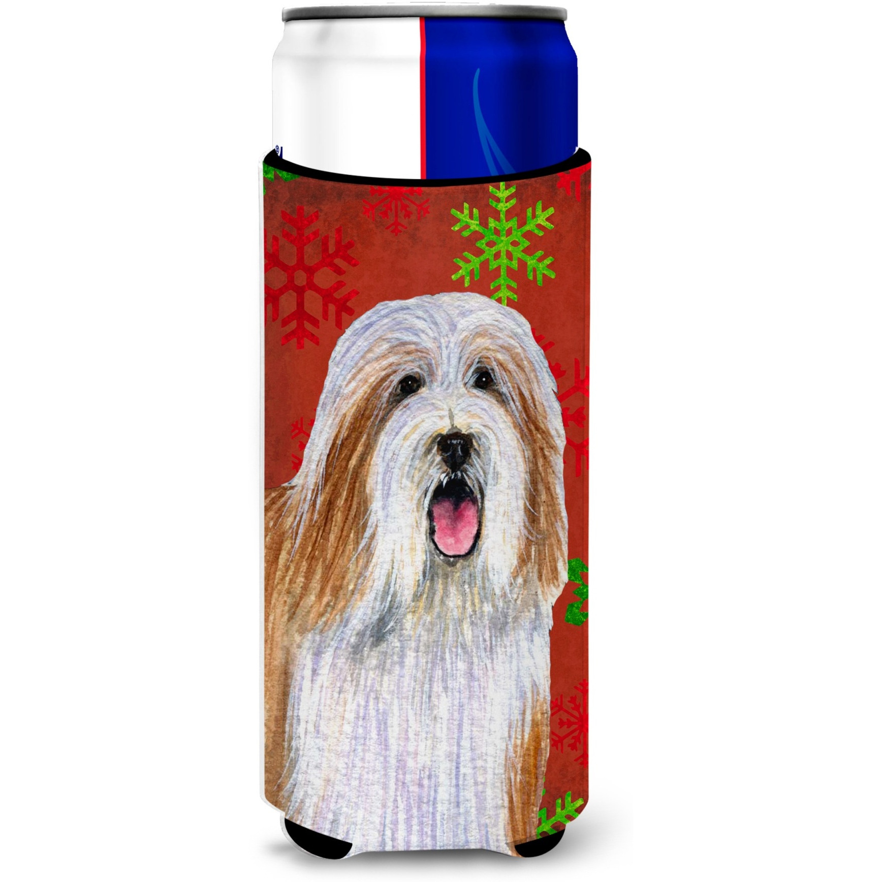 Bearded Collie Red and Green Snowflakes Holiday Christmas Ultra Beverage Insulators for slim cans LH9330MUK