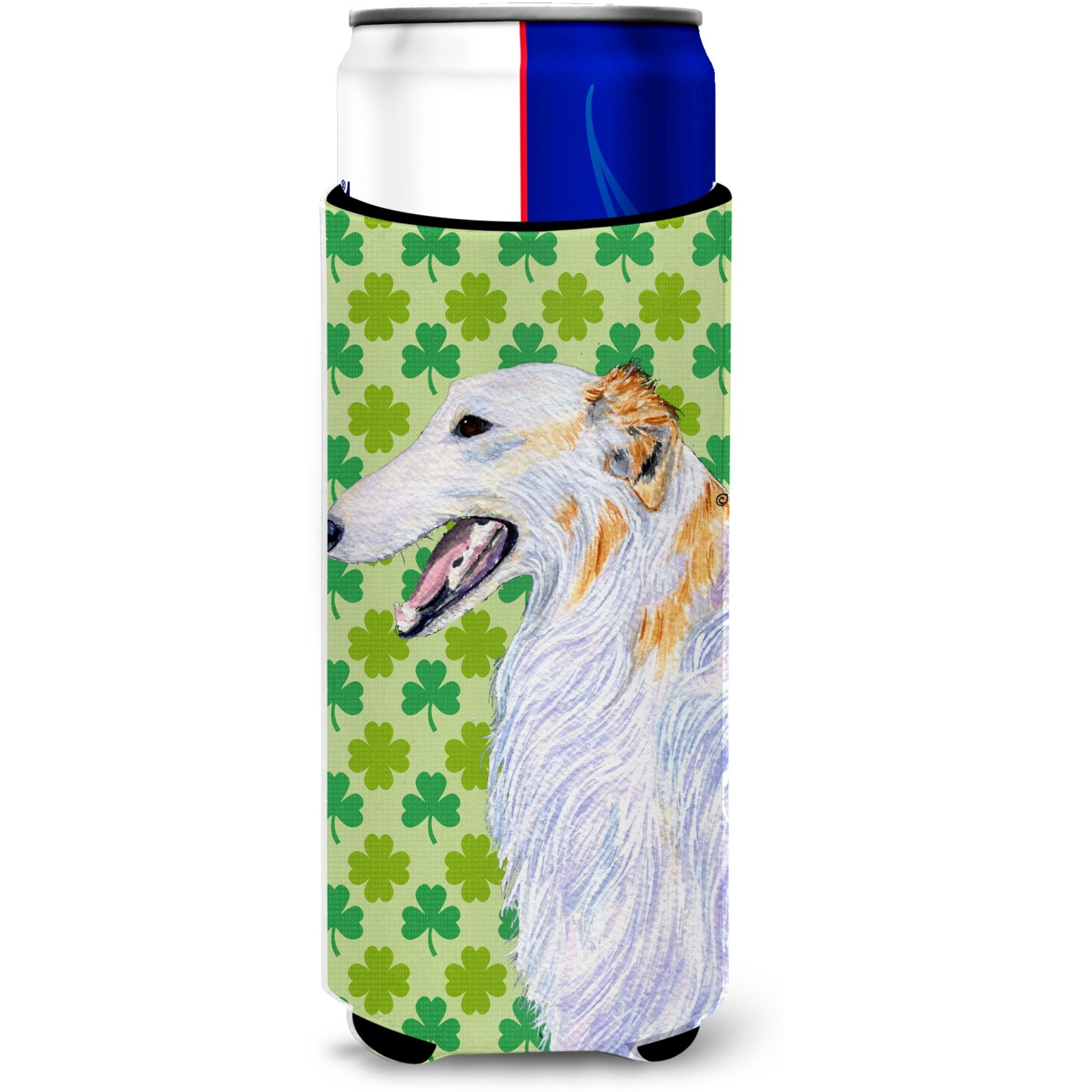 Borzoi St. Patrick's Day Shamrock Portrait Ultra Beverage Insulators for slim cans SS4406MUK