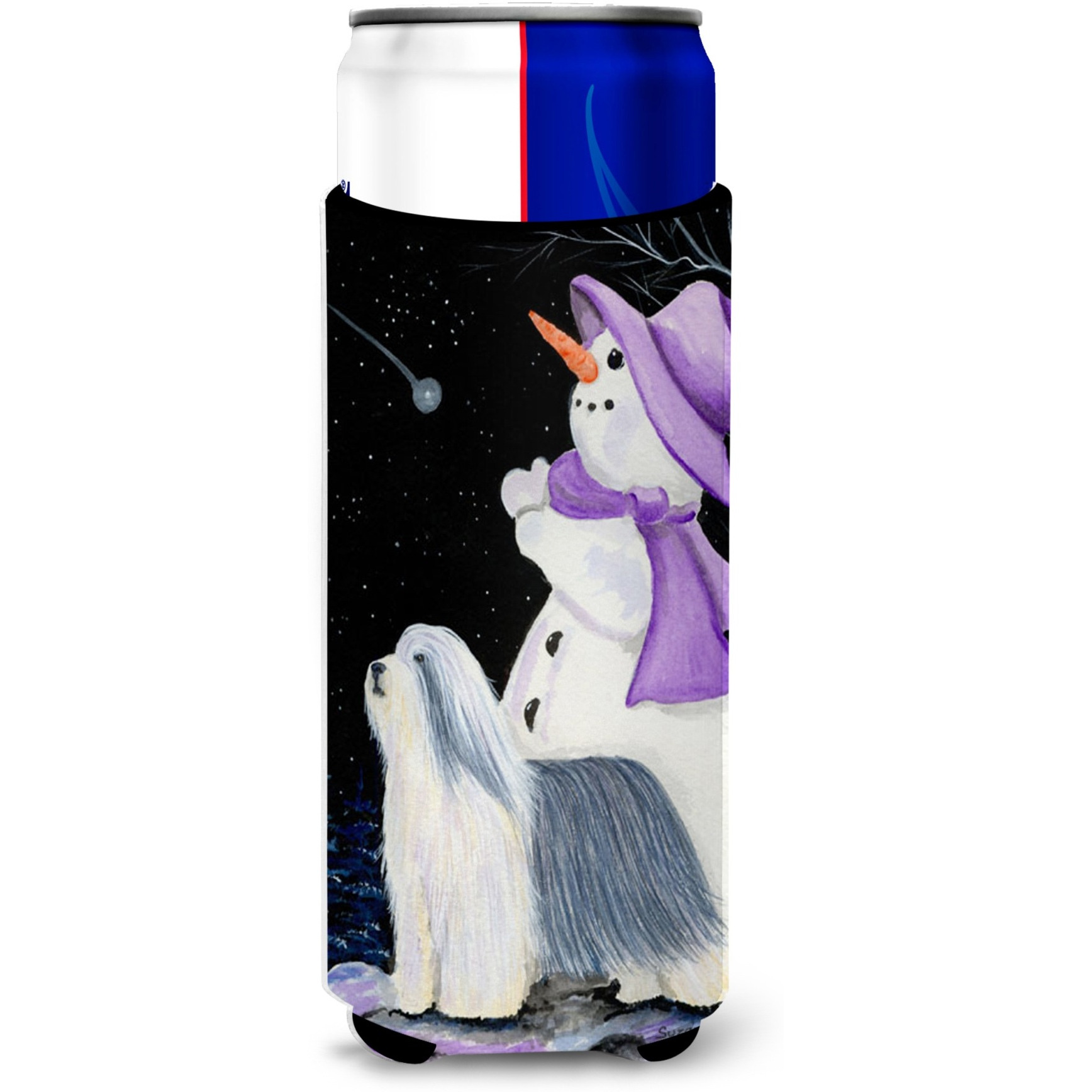 Snowman with Bearded Collie Ultra Beverage Insulators for slim cans SS8947MUK