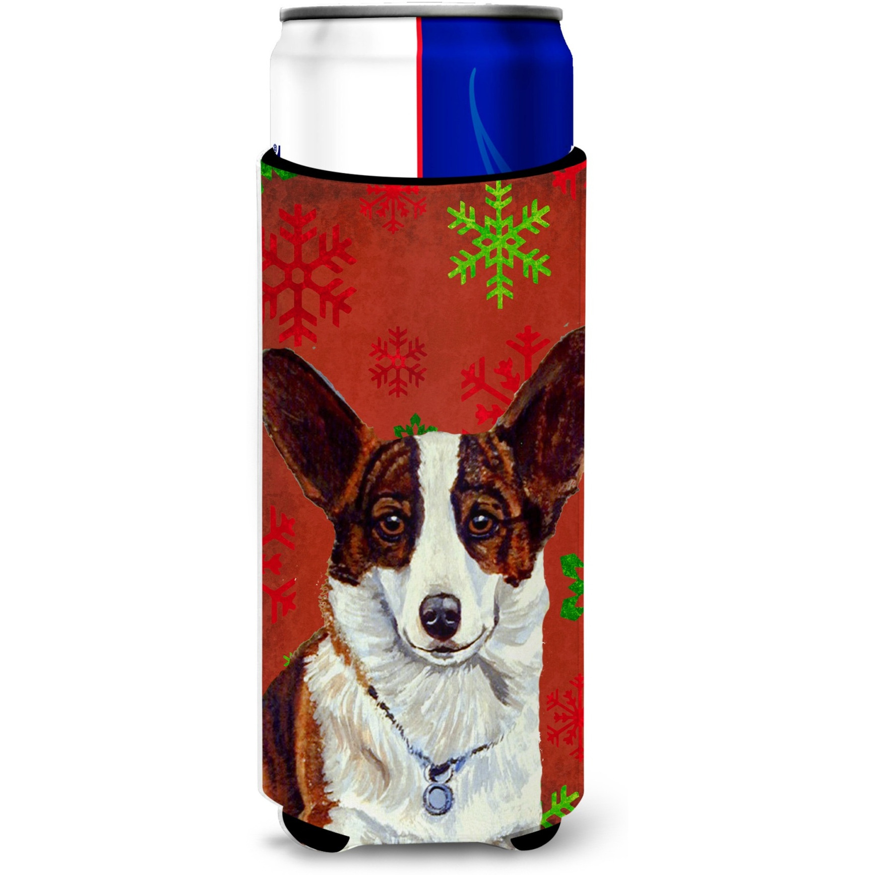 Corgi Red and Green Snowflakes Holiday Christmas Ultra Beverage Insulators for slim cans LH9333MUK