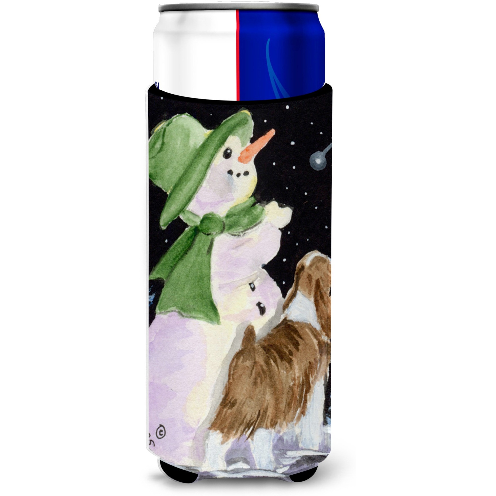 Snowman with English Springer Spaniel Ultra Beverage Insulators for slim cans SS8949MUK