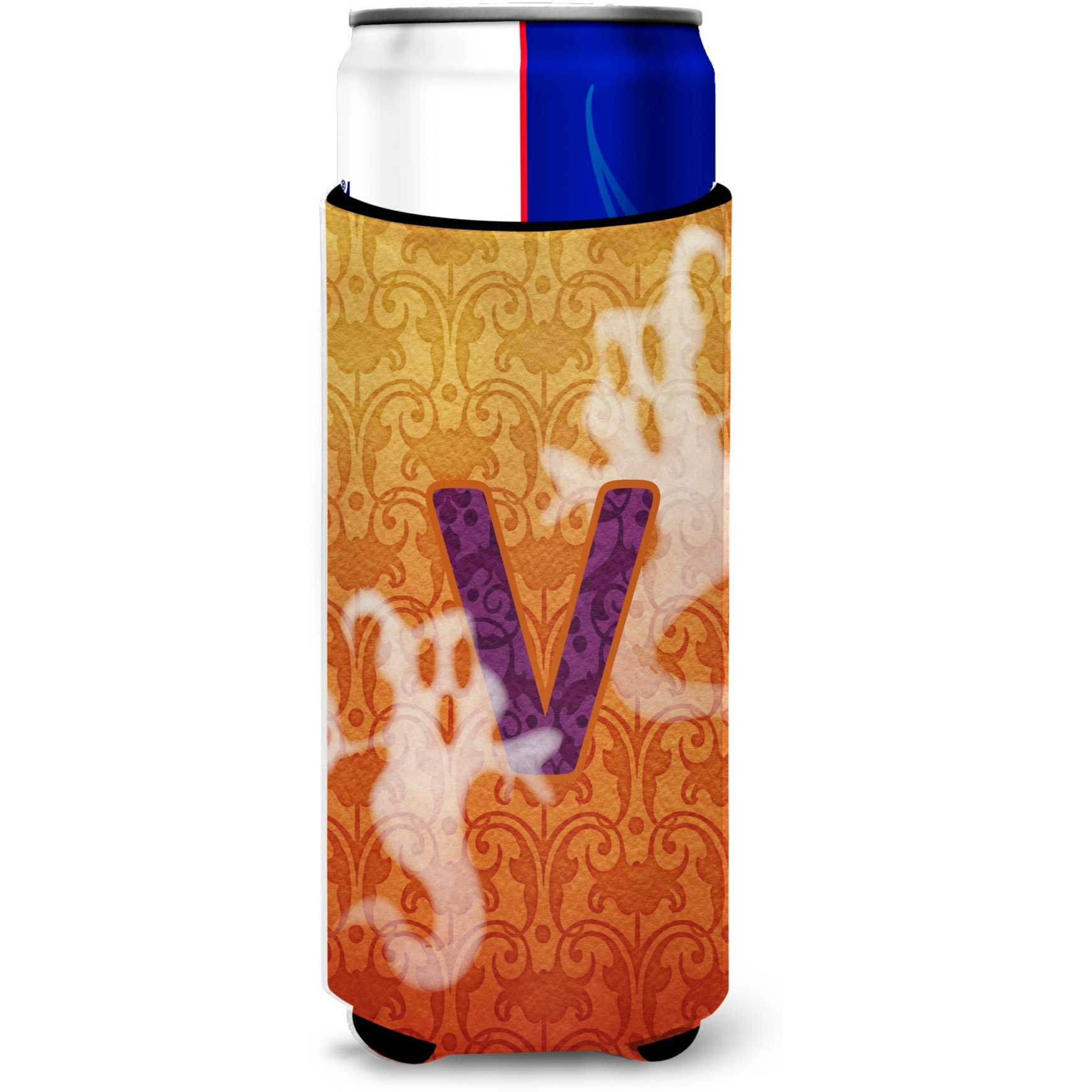 Halloween Ghosts Monogram Initial  Letter V Ultra Beverage Insulators for slim cans CJ1040-VMUK