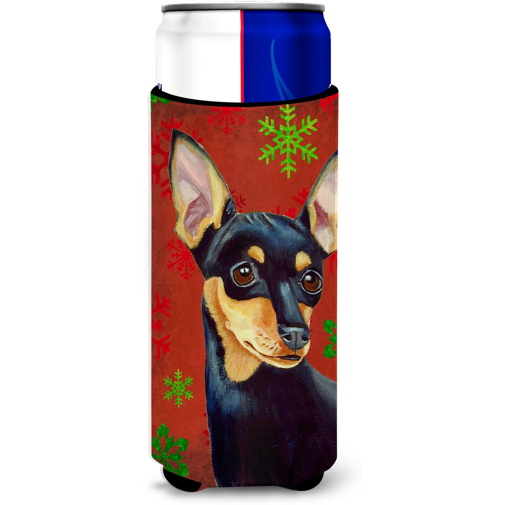 Min Pin Red and Green Snowflakes Holiday Christmas Ultra Beverage Insulators for slim cans LH9335MUK