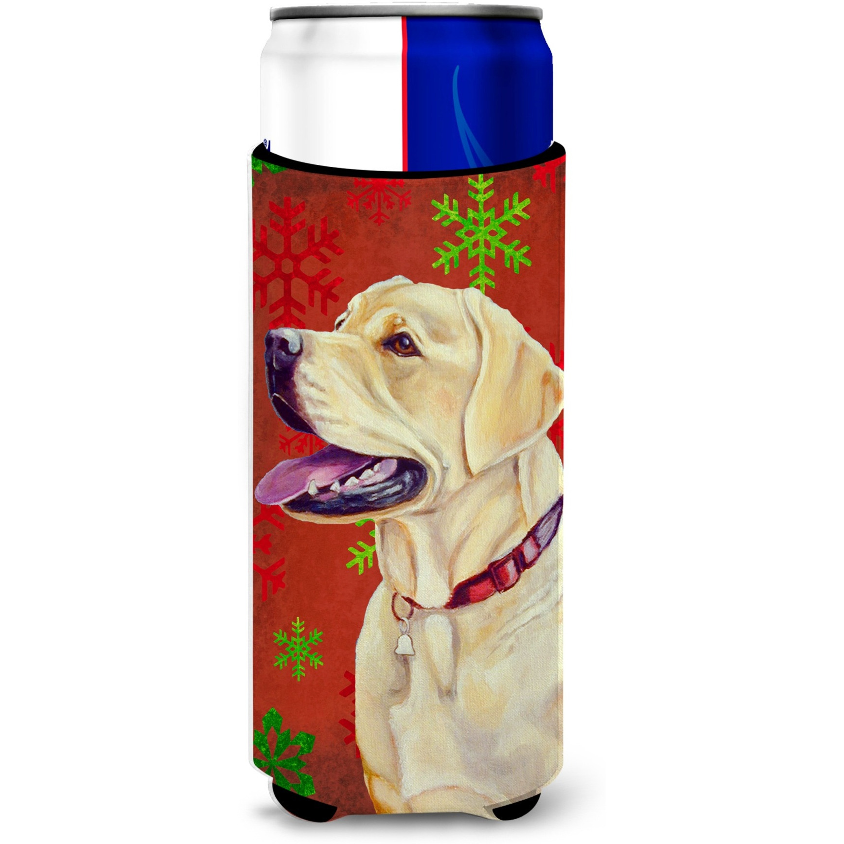 Labrador Red and Green Snowflakes Holiday Christmas Ultra Beverage Insulators for slim cans LH9338MUK