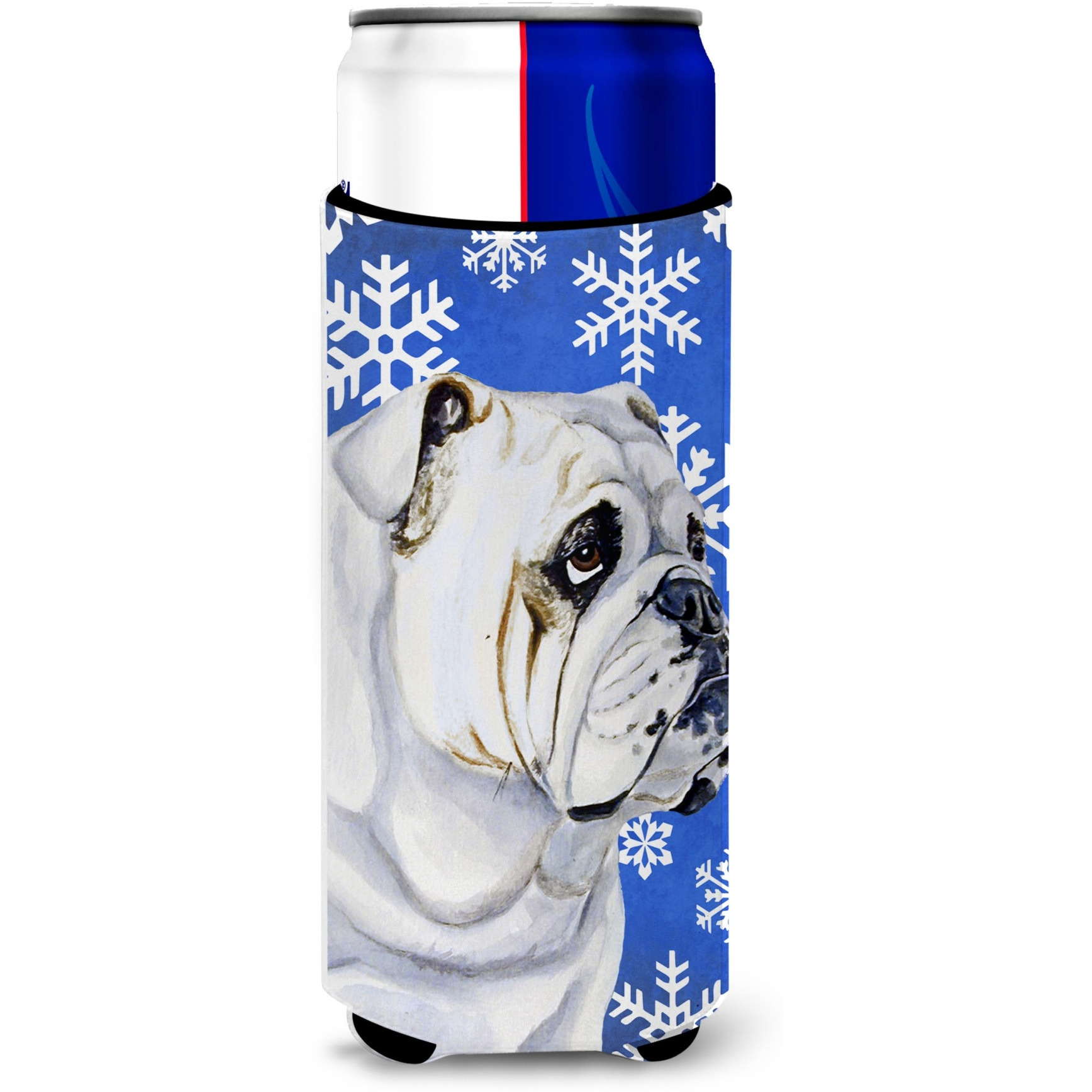 Bulldog English Winter Snowflakes Holiday Ultra Beverage Insulators for slim cans LH9274MUK