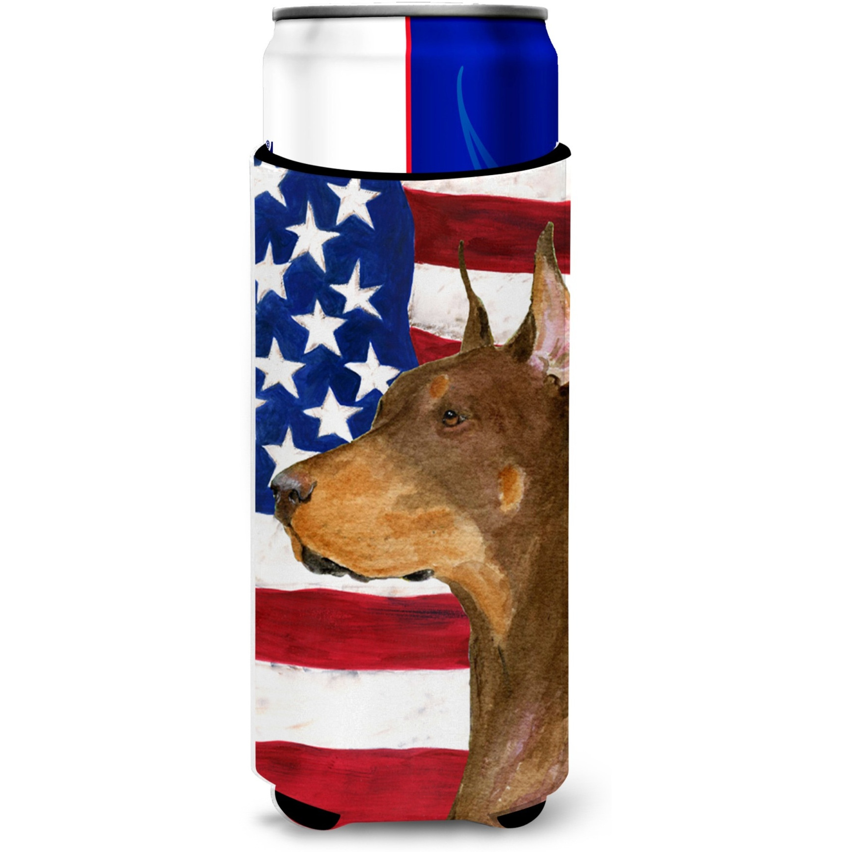 USA American Flag with Doberman Ultra Beverage Insulators for slim cans SS4224MUK
