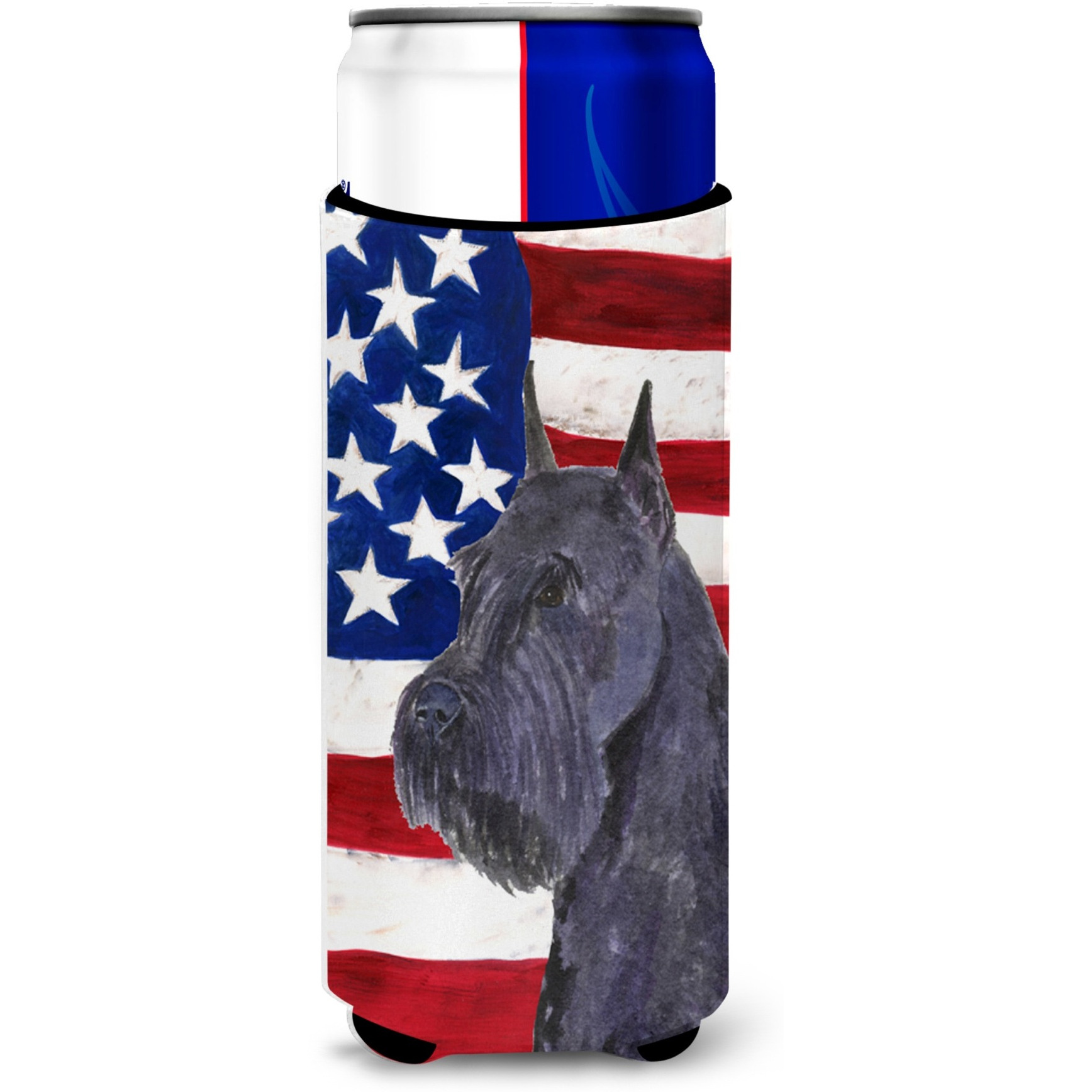 USA American Flag with Schnauzer Ultra Beverage Insulators for slim cans SS4007MUK