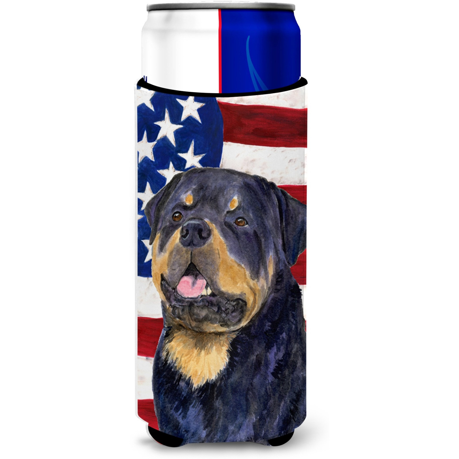 USA American Flag with Rottweiler Ultra Beverage Insulators for slim cans SS4009MUK