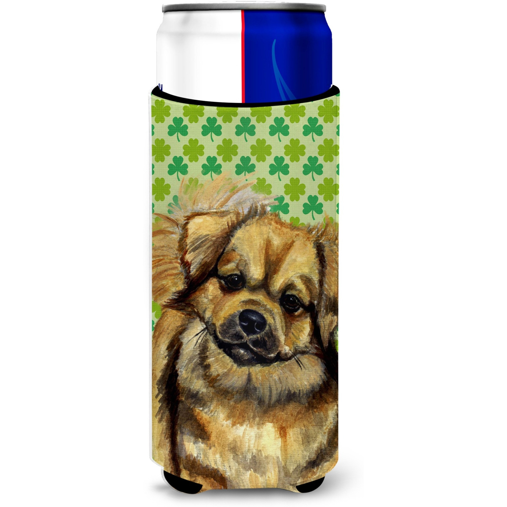 Tibetan Spaniel St. Patrick's Day Shamrock Portrait Ultra Beverage Insulators for slim cans LH9214MUK