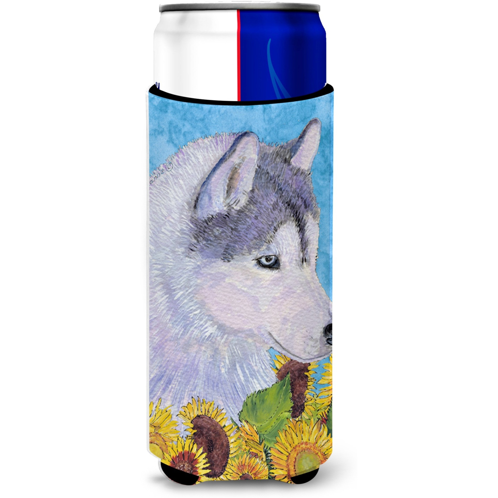 Siberian Husky in Summer Flowers Ultra Beverage Insulators for slim cans SS4233MUK