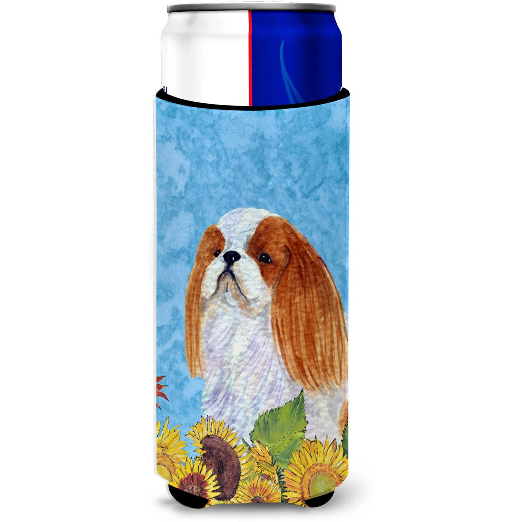 English Toy Spaniel in Summer Flowers Ultra Beverage Insulators for slim cans SS4140MUK