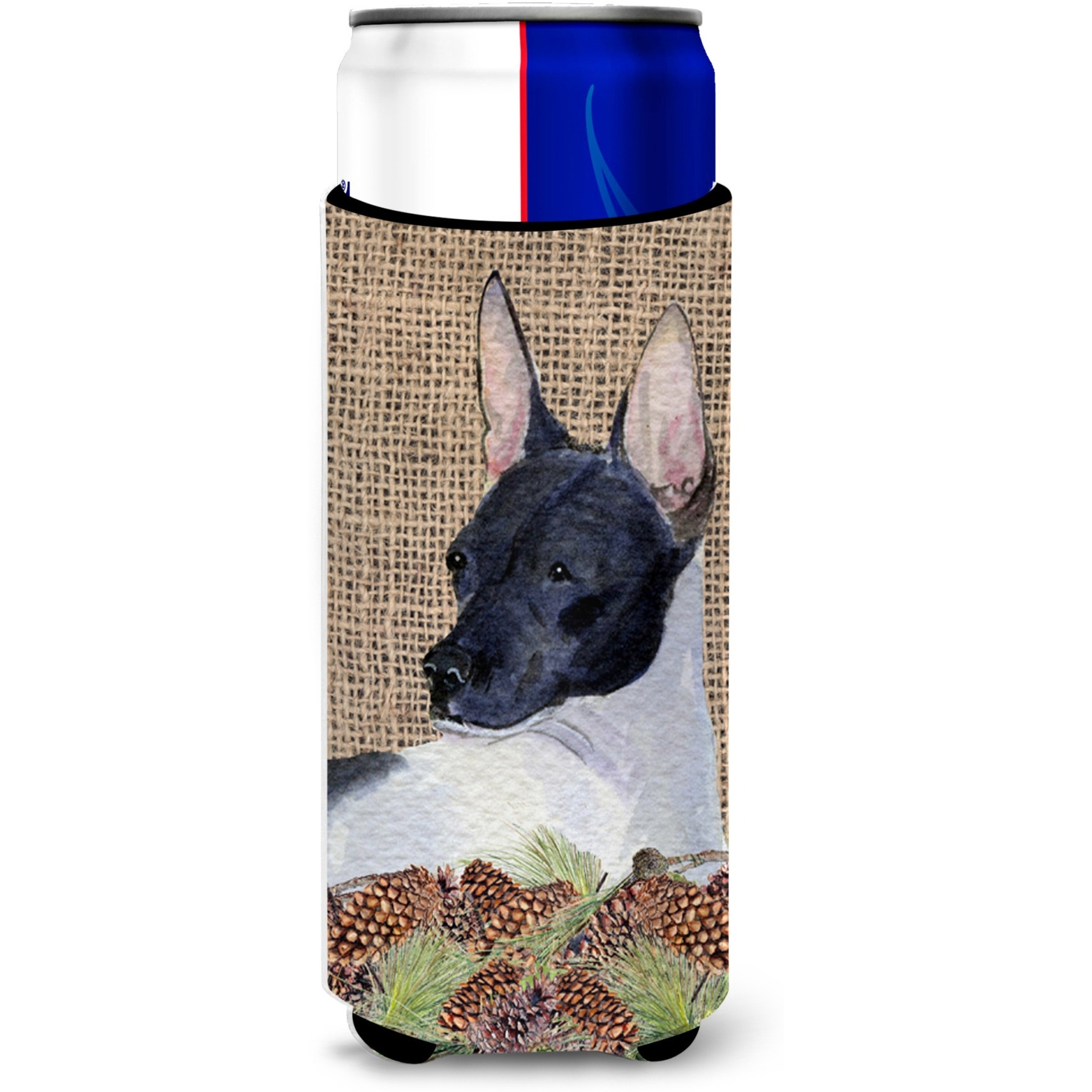 Rat Terrier on Faux Burlap with Pine Cones Ultra Beverage Insulators for slim cans SS4071MUK