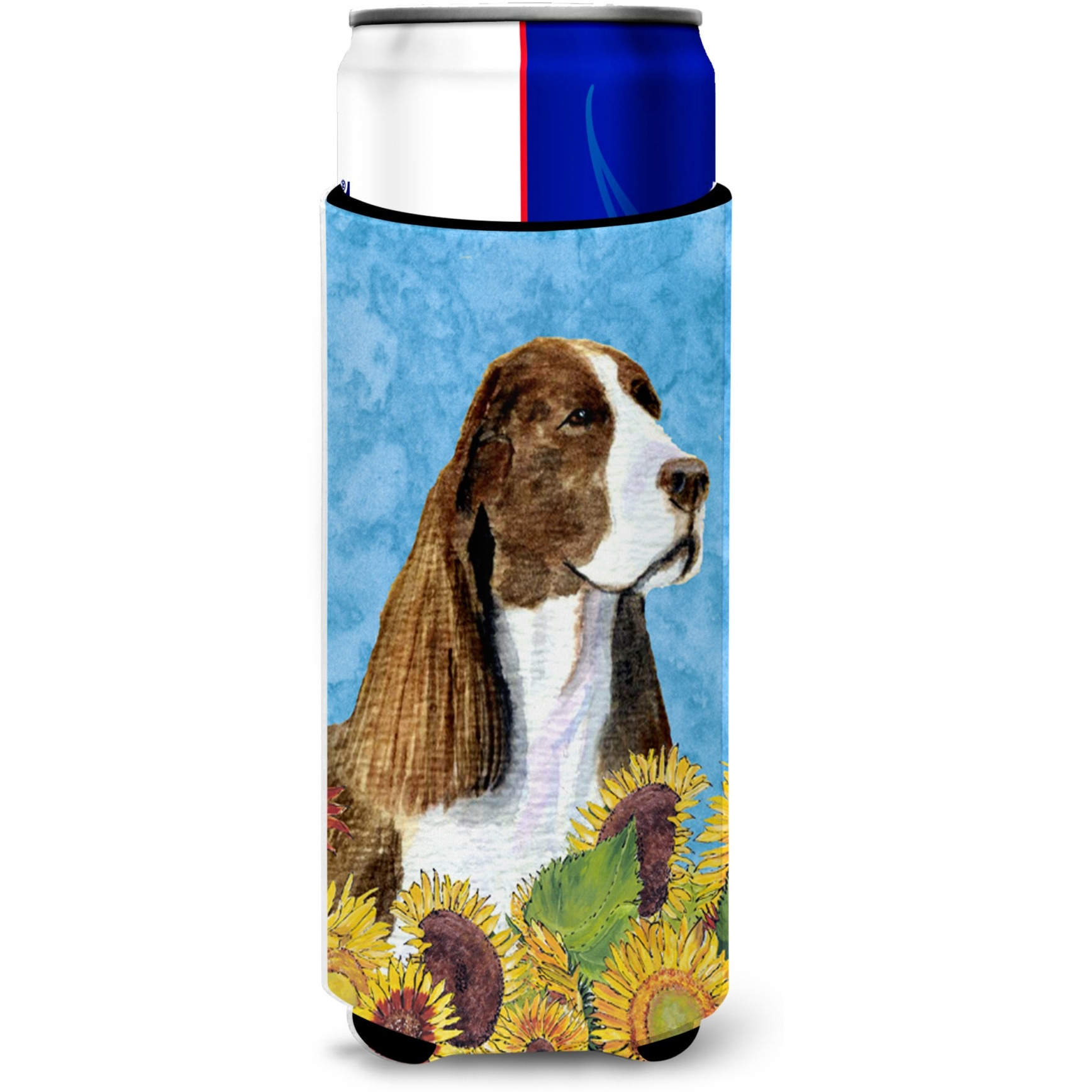 Springer Spaniel in Summer Flowers Ultra Beverage Insulators for slim cans SS4146MUK