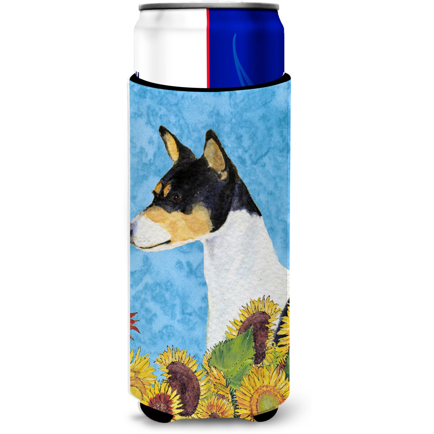 Basenji in Summer Flowers Ultra Beverage Insulators for slim cans SS4147MUK