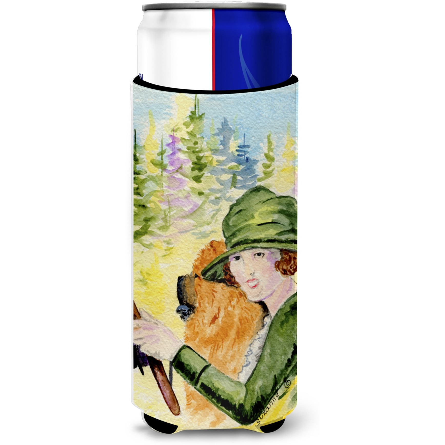 Lady driving with her Chow Chow Ultra Beverage Insulators for slim cans SS8527MUK