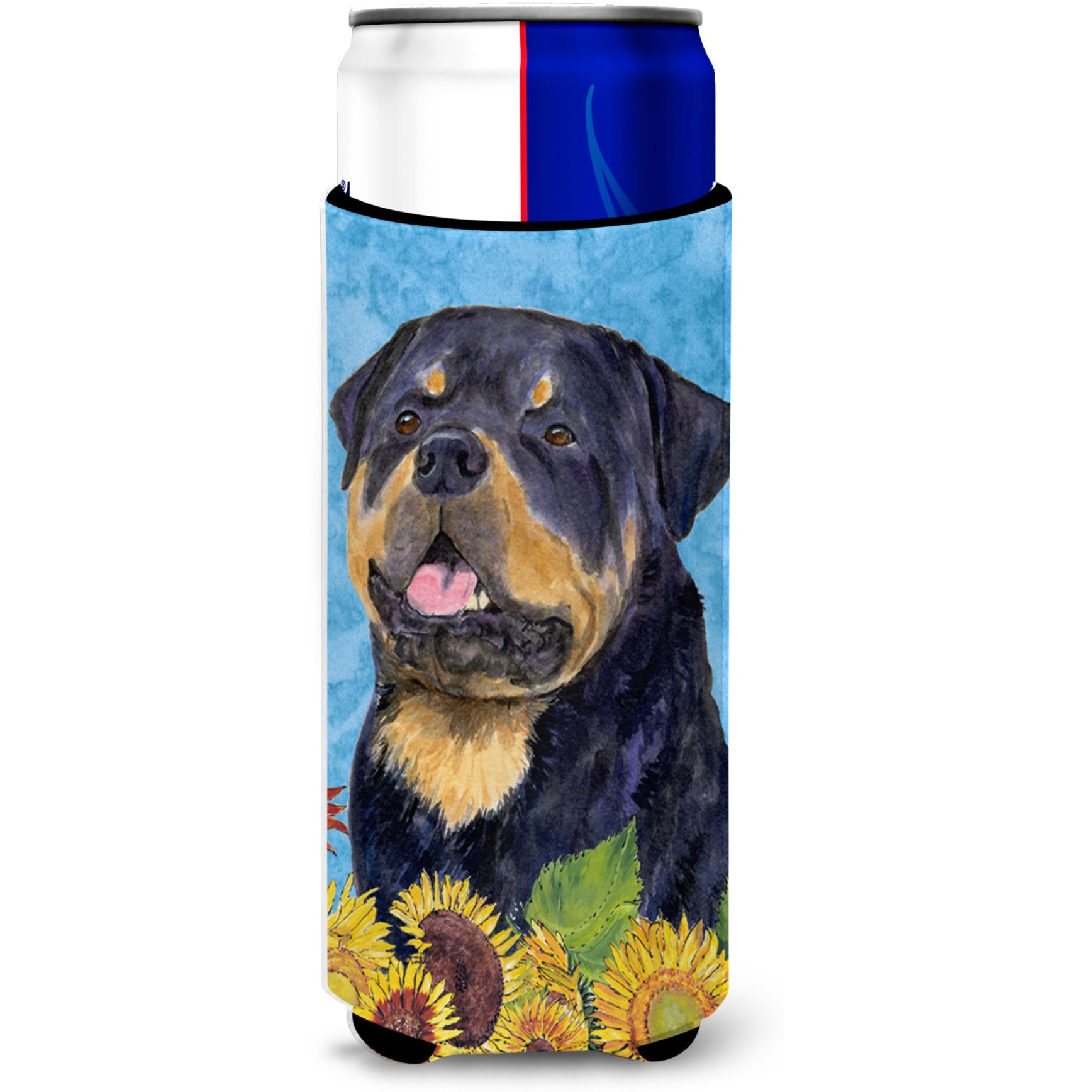 Rottweiler in Summer Flowers Ultra Beverage Insulators for slim cans SS4158MUK