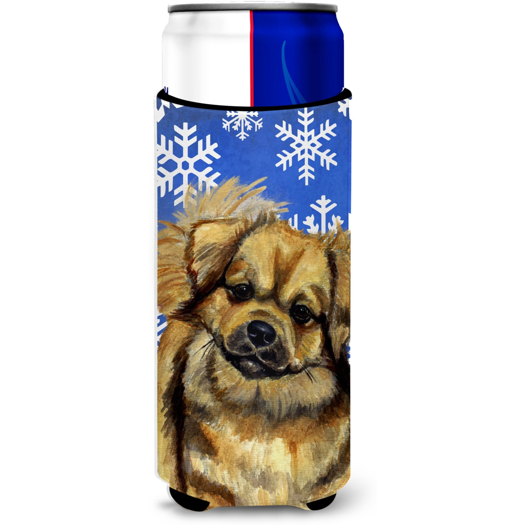 Tibetan Spaniel Winter Snowflakes Holiday Ultra Beverage Insulators for slim cans LH9304MUK