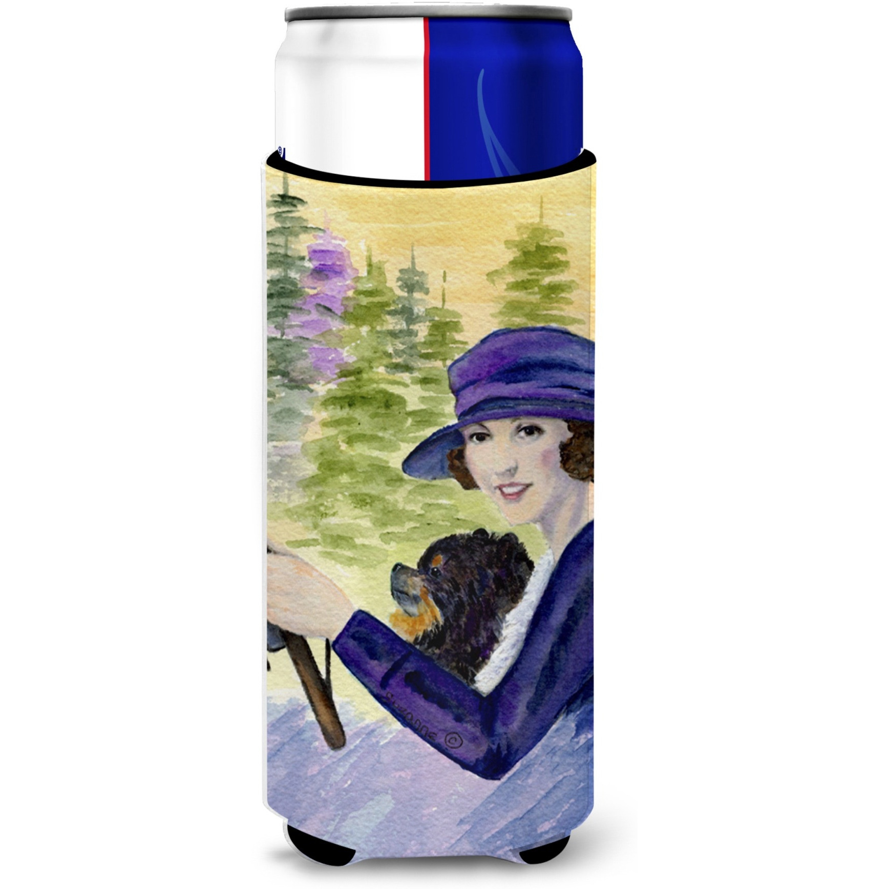 Lady driving with her Pomeranian Ultra Beverage Insulators for slim cans SS8538MUK