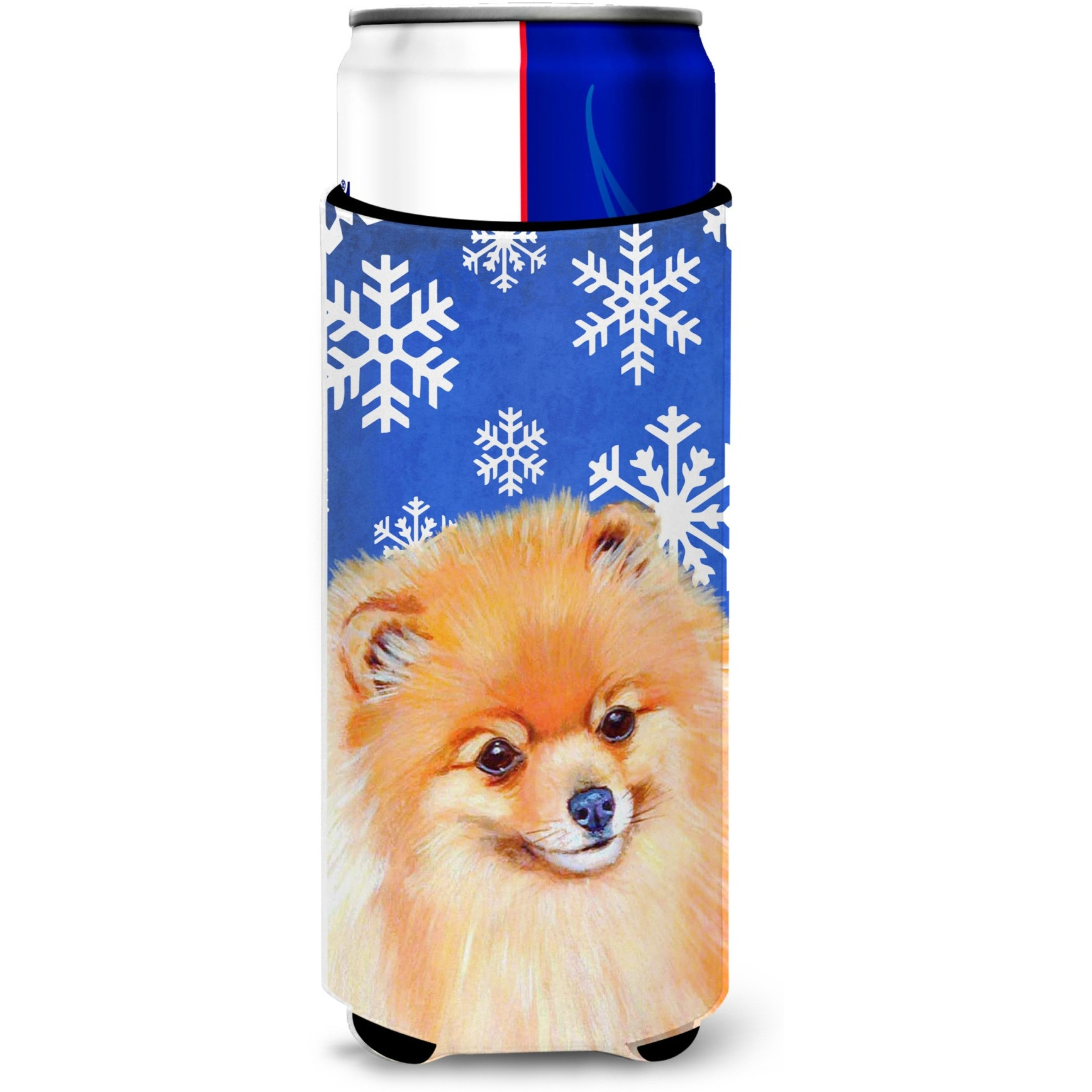 Pomeranian Winter Snowflakes Holiday Ultra Beverage Insulators for slim cans LH9305MUK