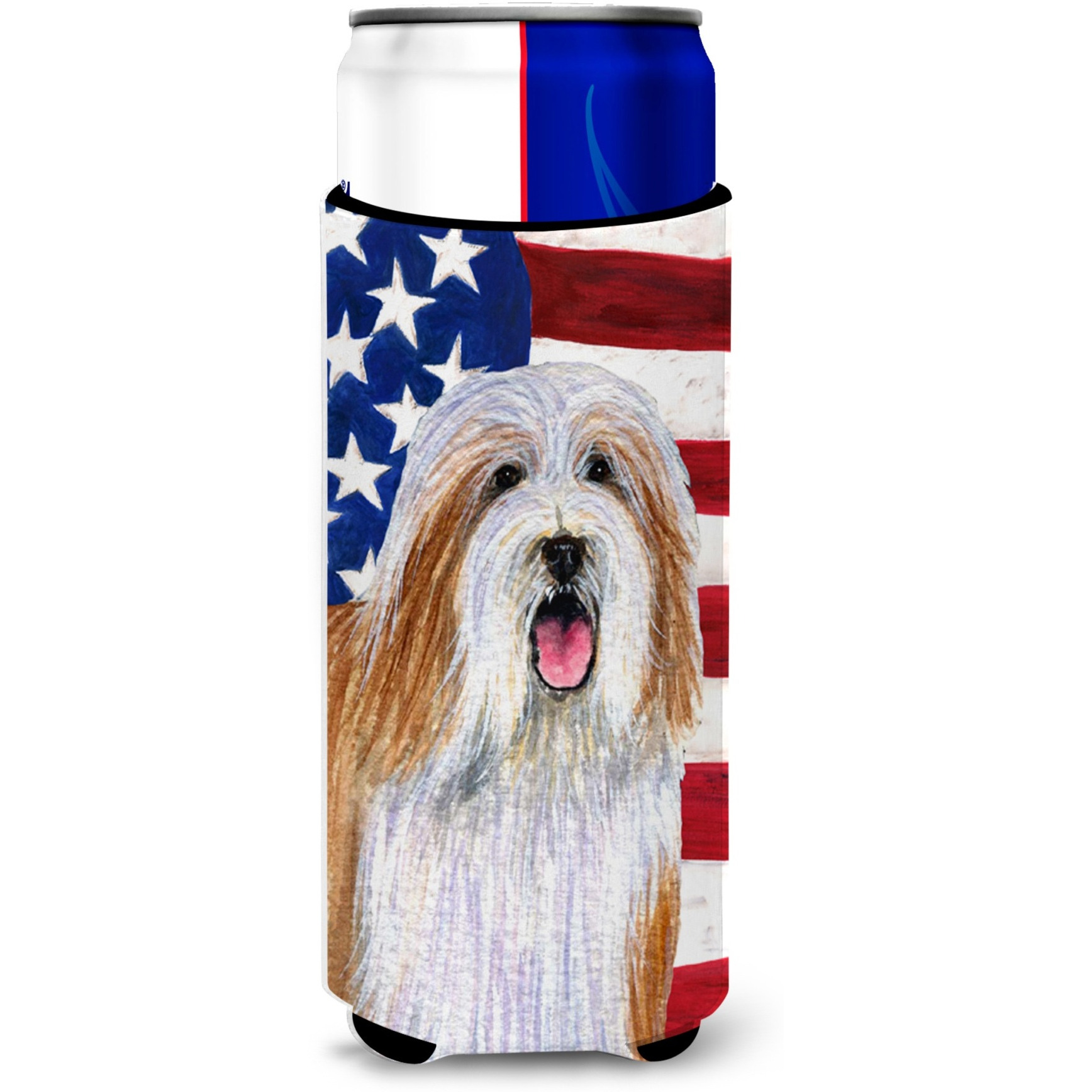 USA American Flag with Bearded Collie Ultra Beverage Insulators for slim cans SS4245MUK