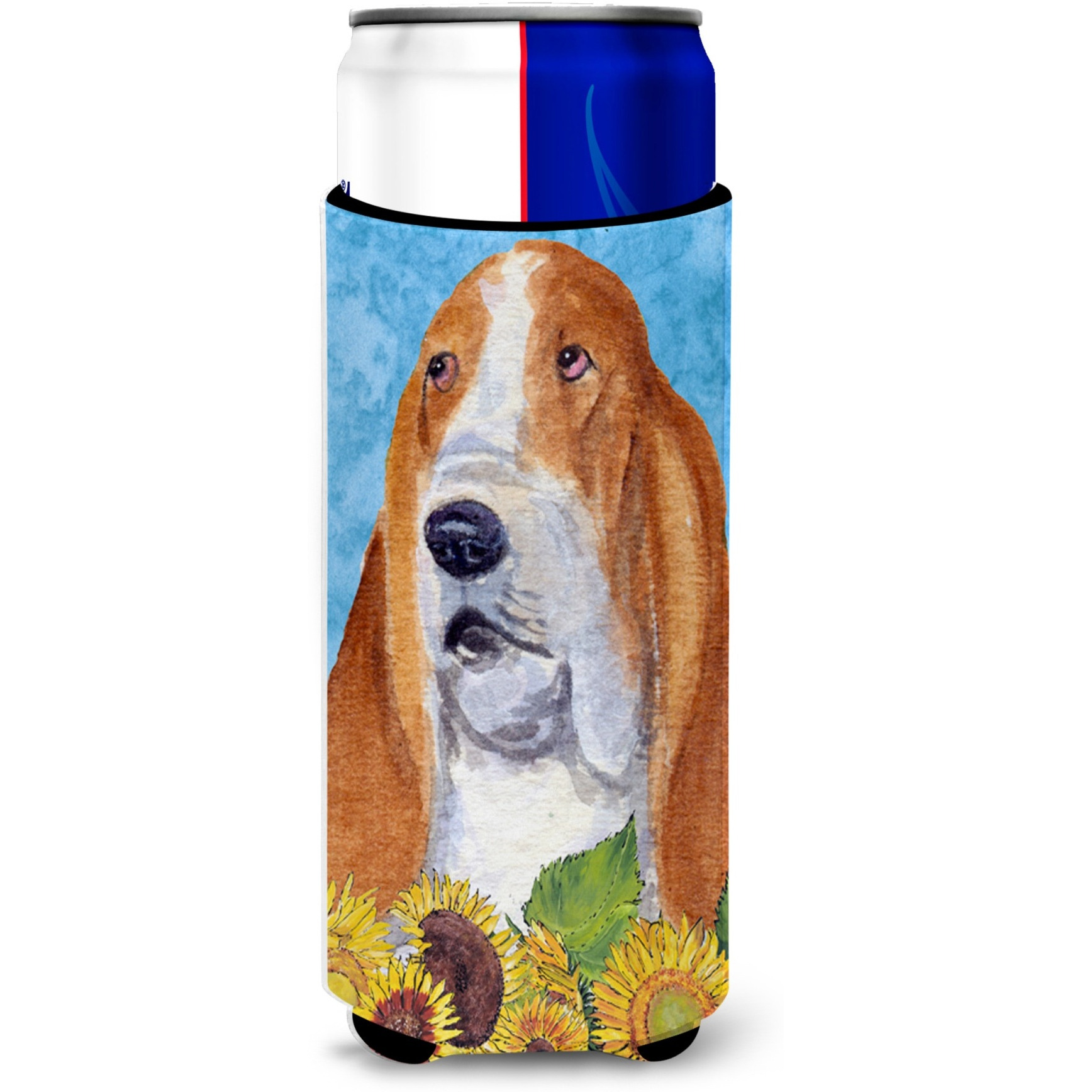 Basset Hound in Summer Flowers Ultra Beverage Insulators for slim cans SS4162MUK