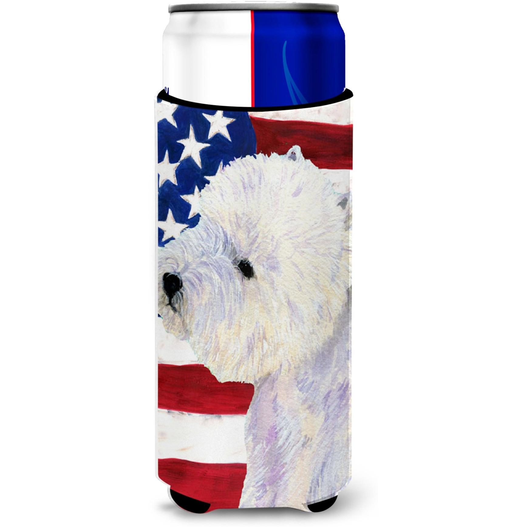 USA American Flag with Westie Ultra Beverage Insulators for slim cans SS4249MUK