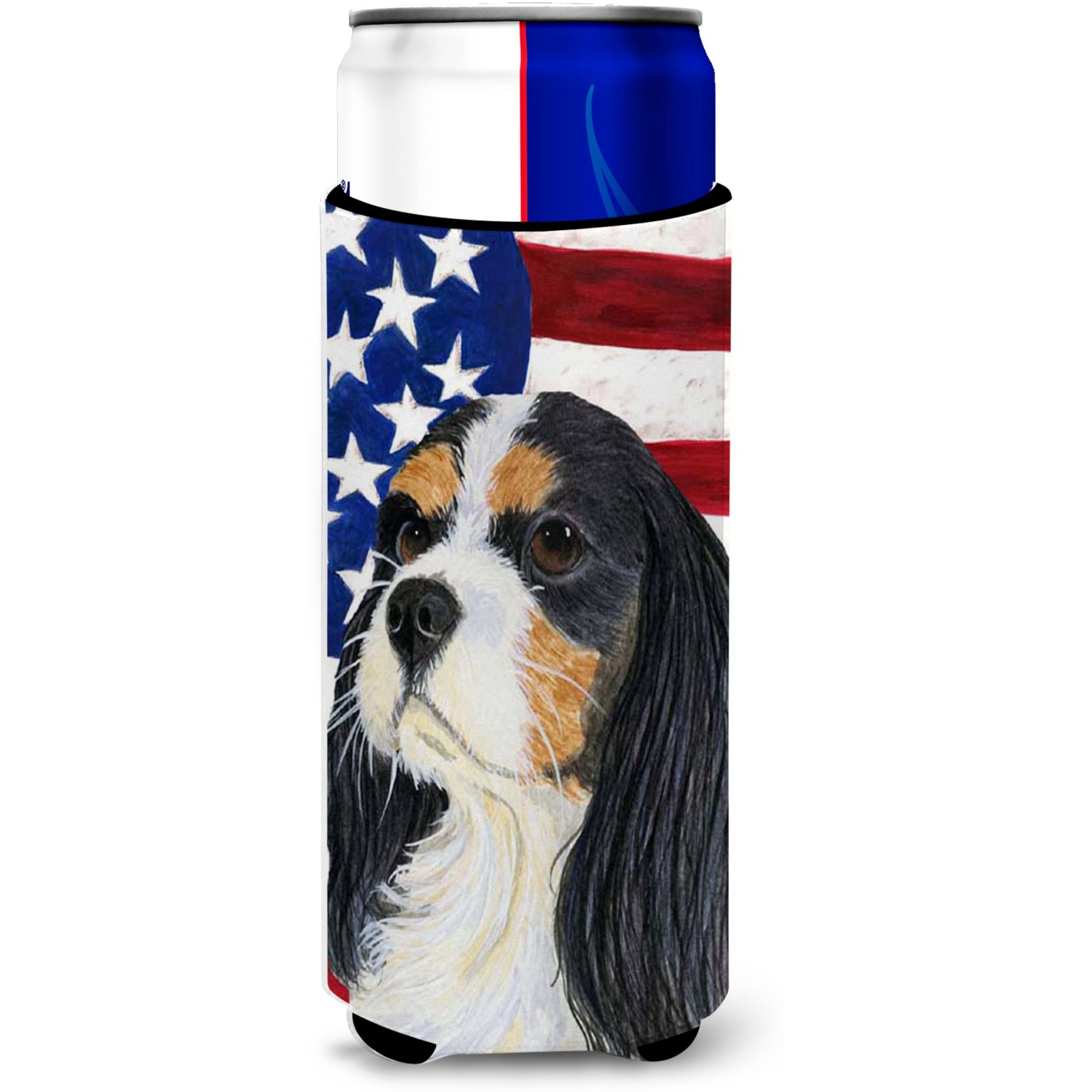 USA American Flag with Cavalier Spaniel Ultra Beverage Insulators for slim cans SS4248MUK