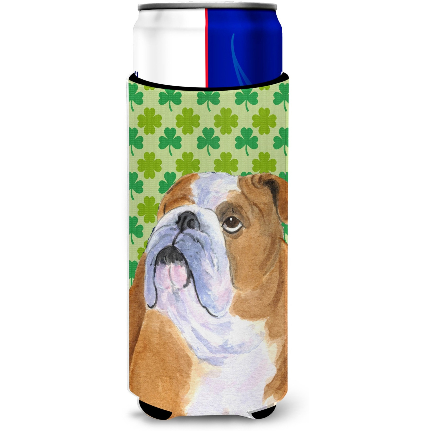 Bulldog English St. Patrick's Day Shamrock Portrait Ultra Beverage Insulators for slim cans SS4422MUK