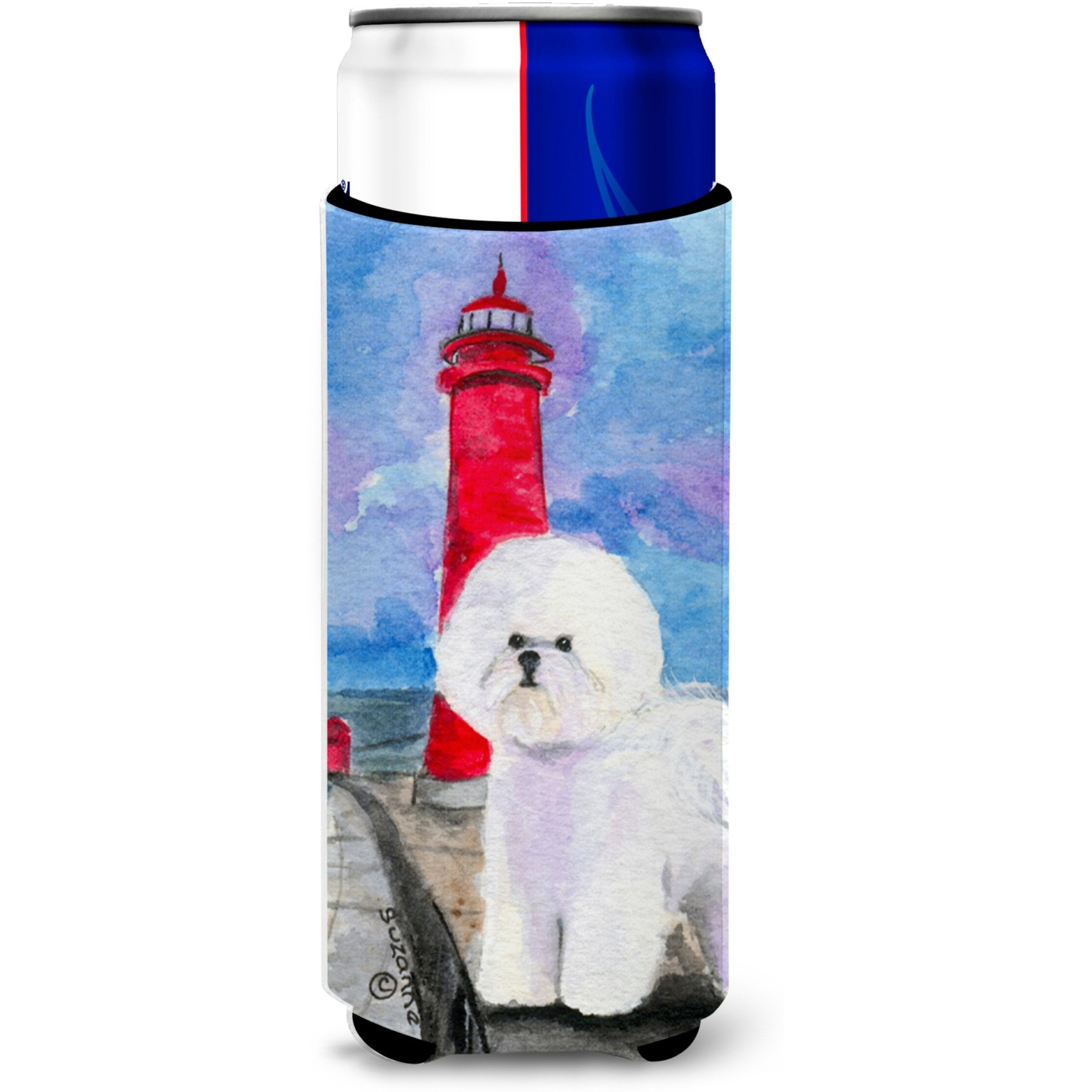 Lighthouse with Bichon Frise Ultra Beverage Insulators for slim cans SS8891MUK