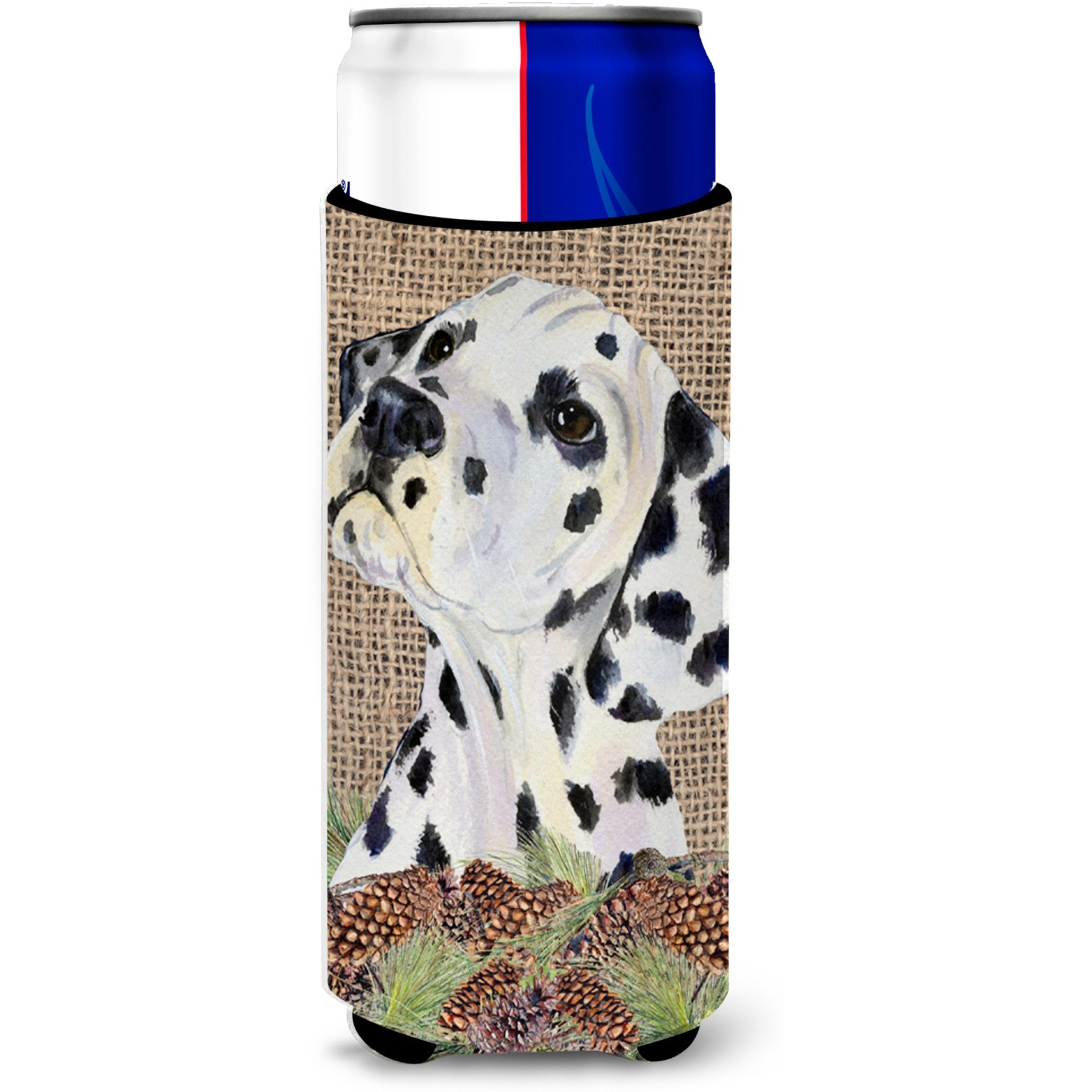 Dalmatian on Faux Burlap with Pine Cones Ultra Beverage Insulators for slim cans SS4083MUK